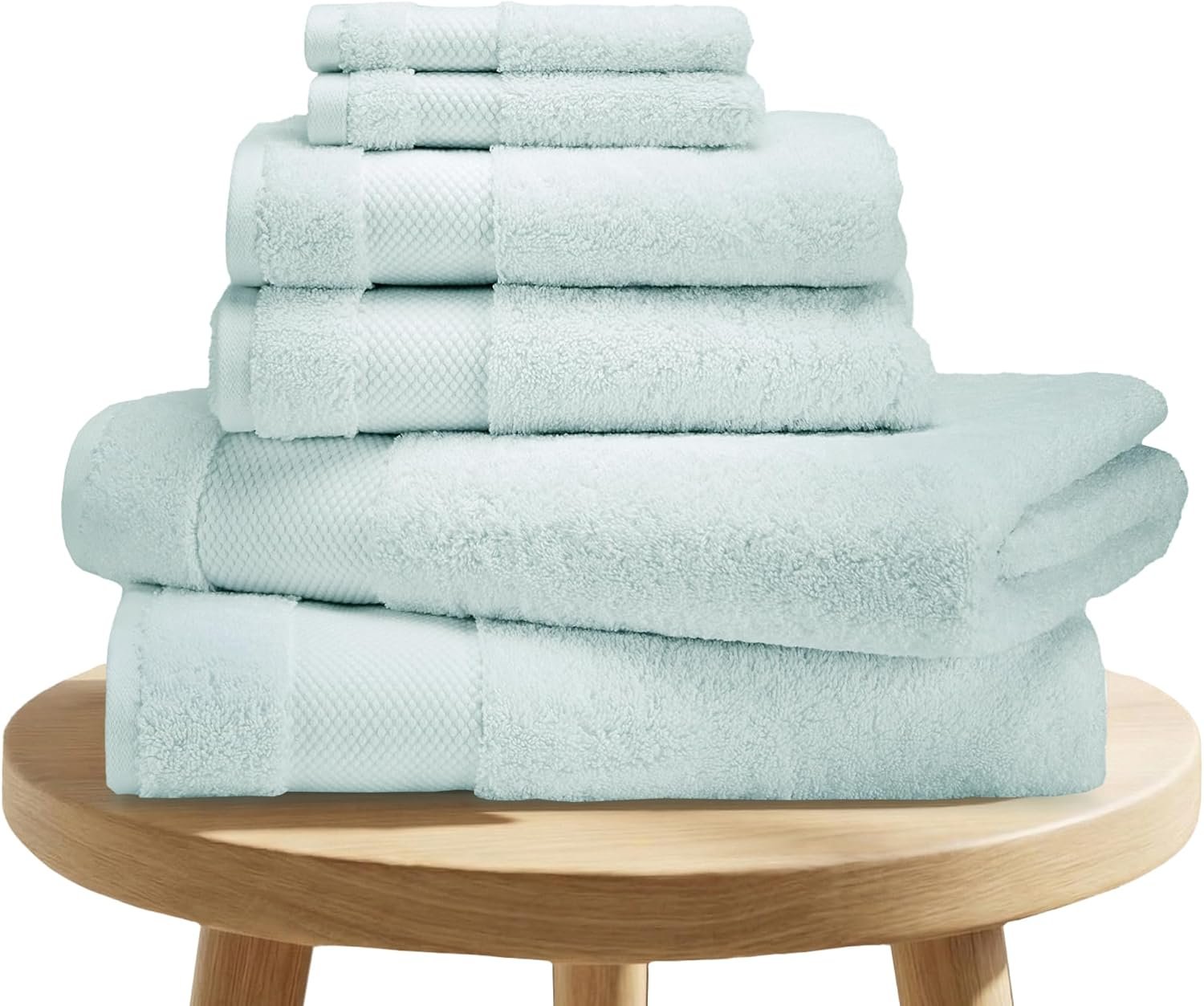 100% Organic Cotton 700 GSM Plush 6-Piece Towel Set GOTS Certified, 2 Bath Towels, 2 Hand Towels & 2 Washcloths – Seafoam