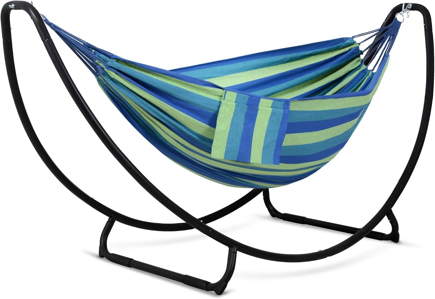 Hammocks Standing Patio Hammock, Portable Hammock with Stand Foldable, Patent Pending, Blue Green