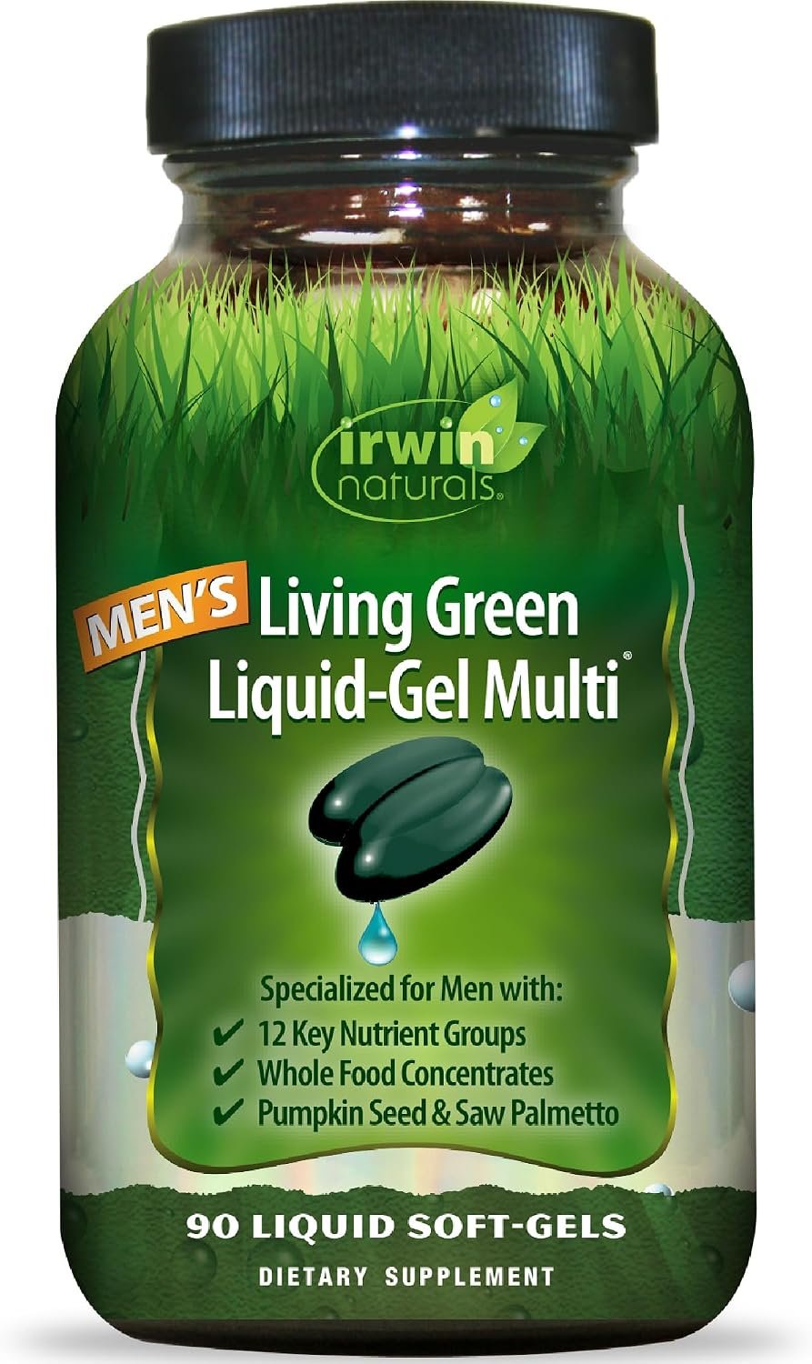 Irwin Naturals Men’s Living Green Daily Multivitamin – 90 Liquid Soft-Gels | Daily Men’s Nutrition | 70 Nutrients + Omega Oils | Energy, Brain & Prostate Support
