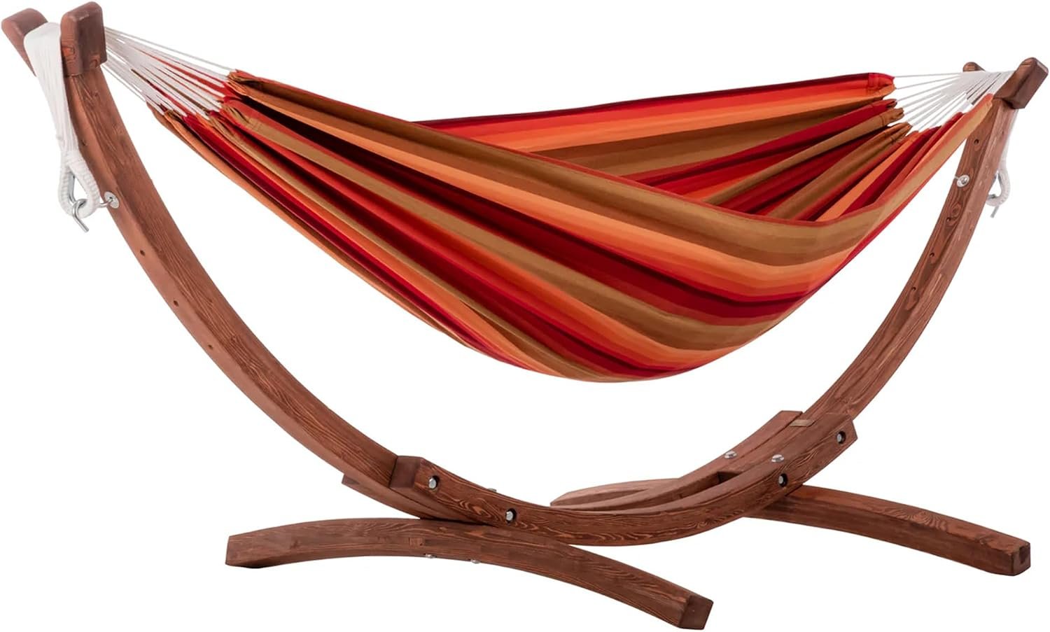 Vivere Fade and Weather-Resitant Brazilian Hammock with Solid Pine Arc Stand – 450 lb Weight Capacity