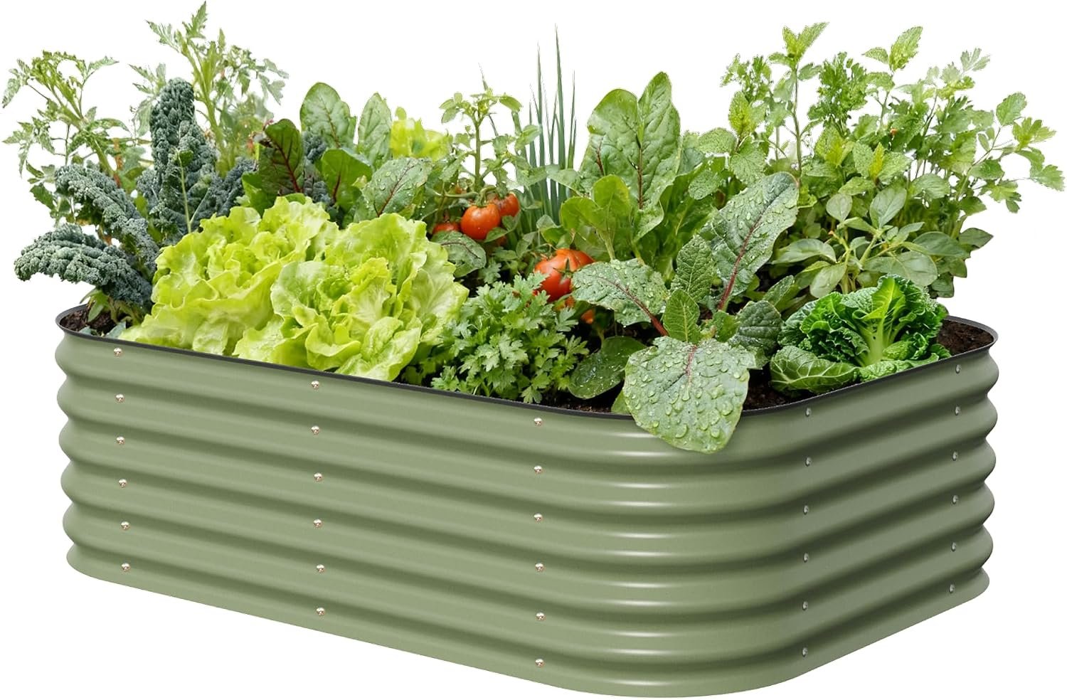 Vego garden Raised Garden Bed Kits, 17″ Tall 6 in 1 Modular Metal Raised Planter Bed for Vegetables Flowers Patio Ground Planter Box-Olive Green