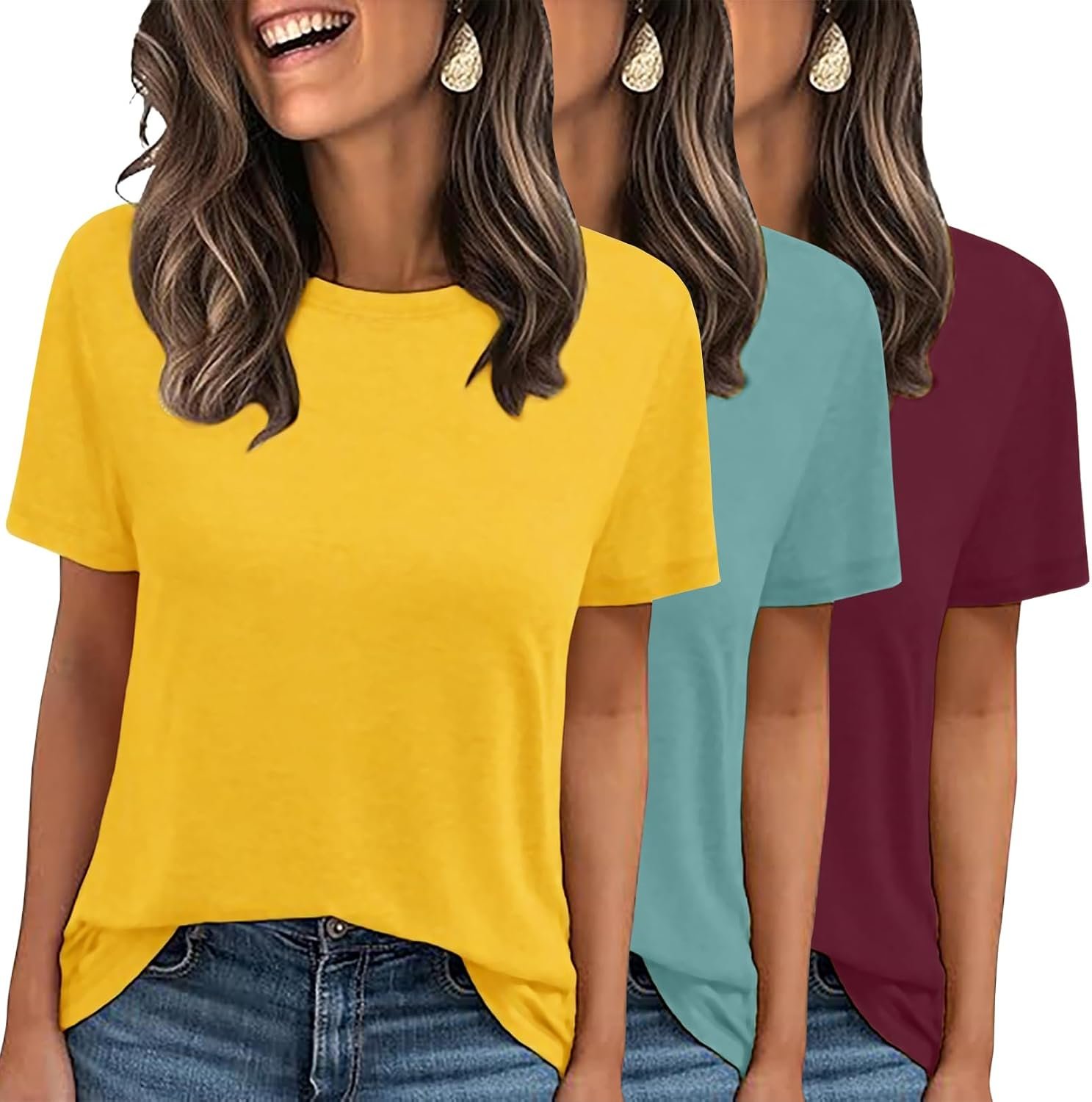 LOOKFACE 3 Pack Womens Basic T Shirts Summer Tops 2026 Short Sleeve Tees Comfy Casual Vacation Clothes