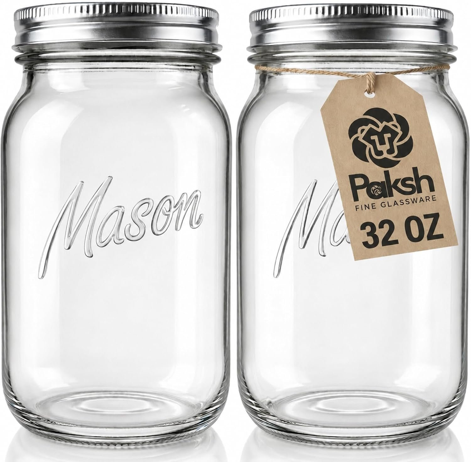 Paksh Novelty Wide Mouth Mason Jars 32 oz, Mason Jars with Lids, 2-Pack | 32 oz mason jars, glass quart mason jars wide mouth with lids, canning jars, pickling jars, food storage, meal prep