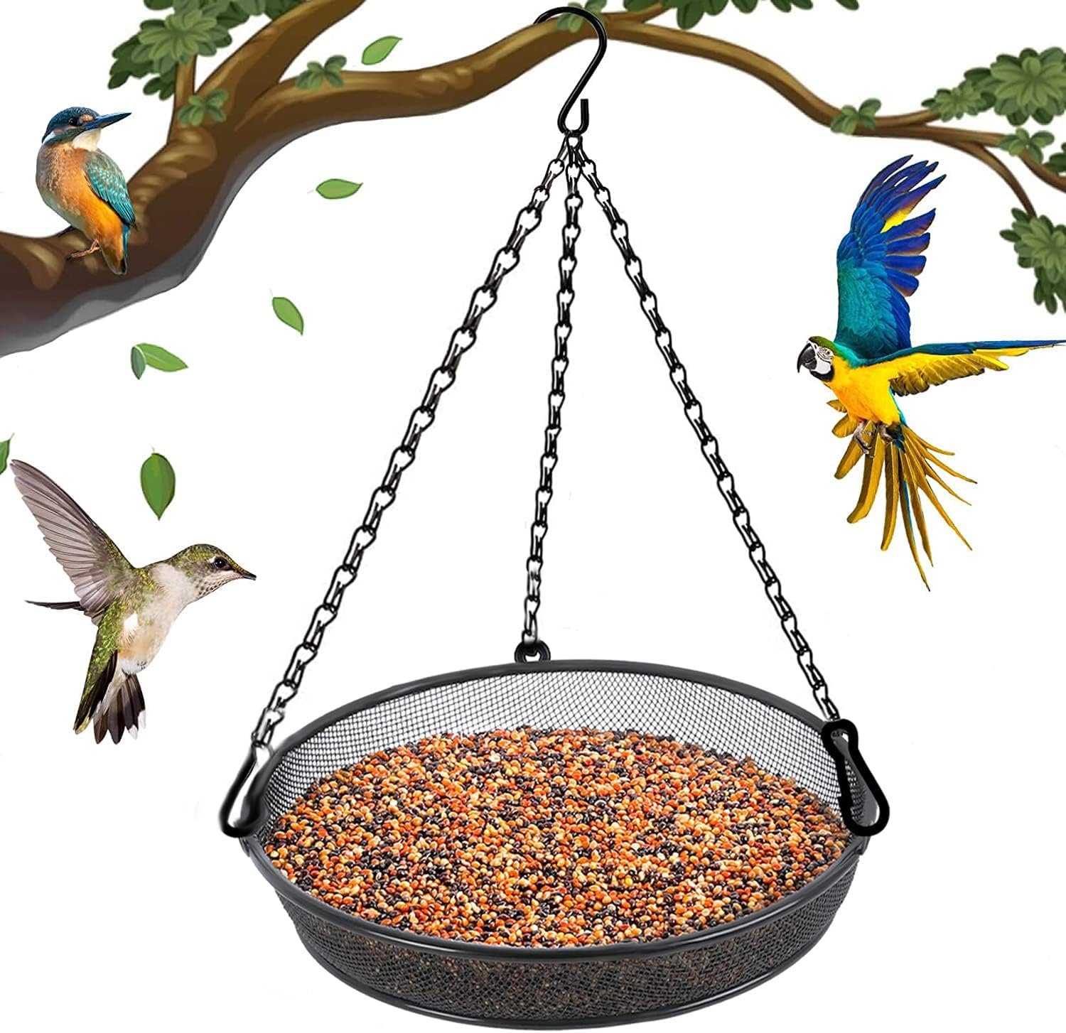 Bird Feeder, Hanging Bird Feeders for Outdoors Metal Mesh Birdfeeder Tray | Original Bird Feeder Tray, Bird Feeder for Outside Hanging Metal Mesh Platform