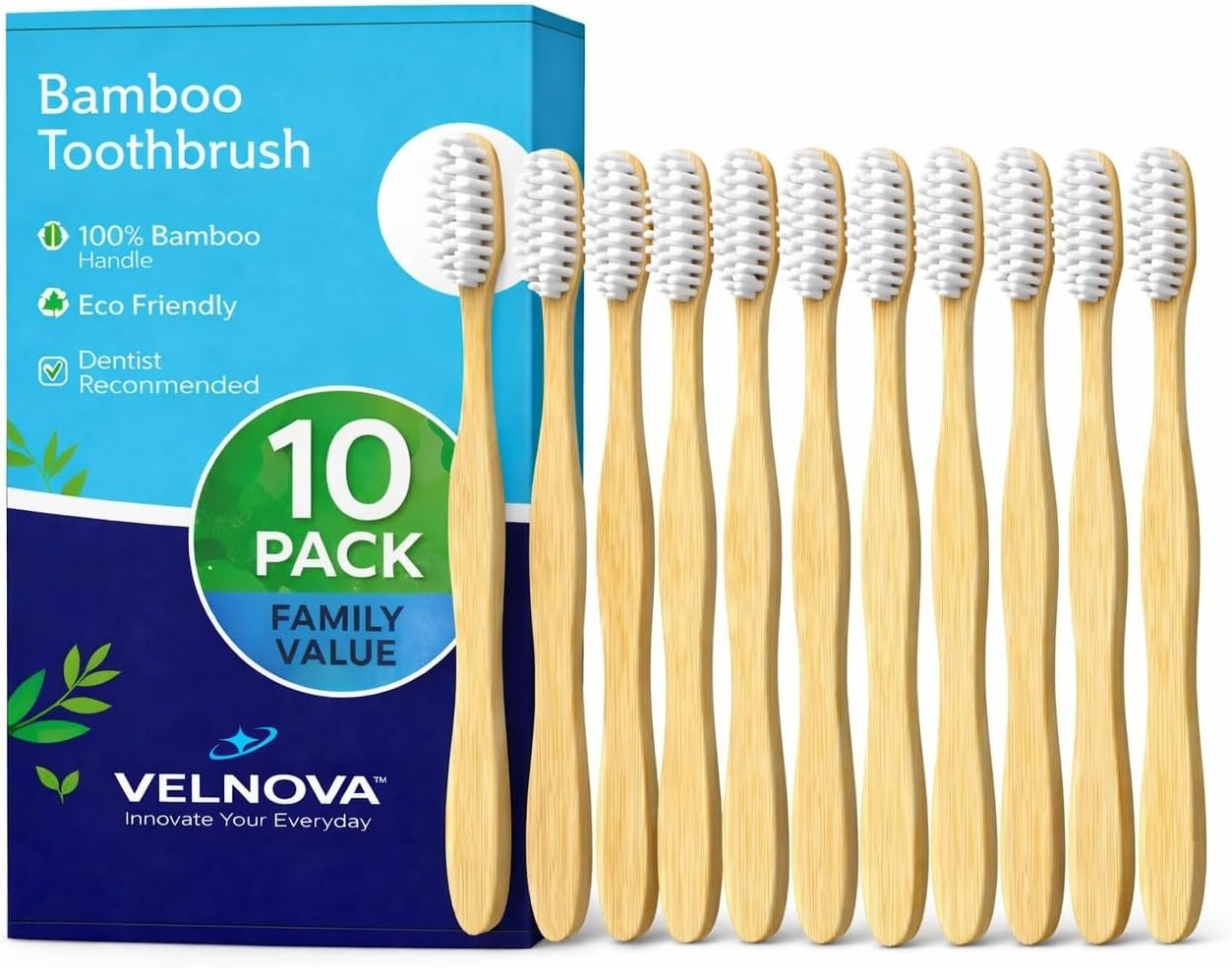 Bamboo Toothbrushes for Adults & Kids, 10 Pack, Soft BPA-Free Bristles, Natural Biodegradable Wooden Handle, Plastic-Free Eco-Friendly Vegan Toothbrushes for Sustainable Oral Care