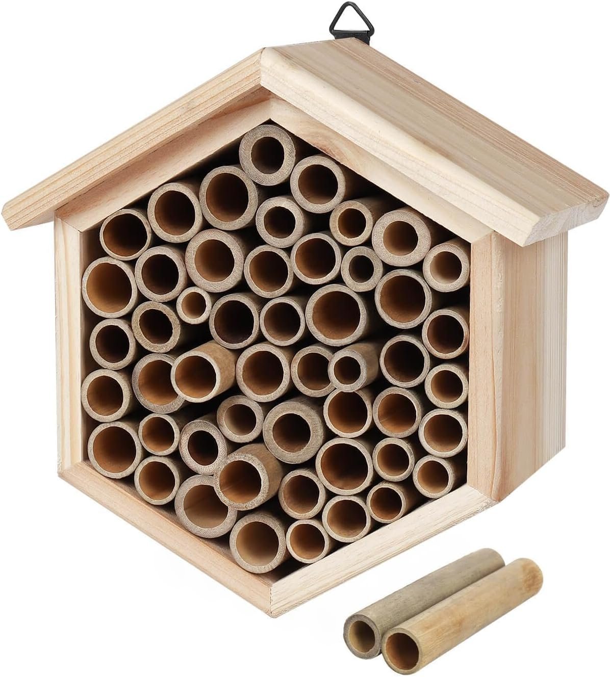 Mason Bee House – Replaceable Tubes Carpenter Bee Houses Bamboo Bee Hotel Wooden Bee Hive for Pollinating Bees, Outdoors, Carpenter Bees