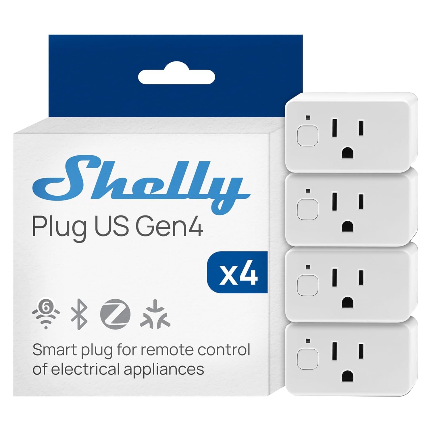 Shelly Smart Plug UL, WiFi, Bluetooth, Zigbee, Matter Outlet with Power Metering, Works with HomeKit, Google Home, Alexa, Home Assistant, Smart Socket, Easy Setup, Plug US Gen4 (4 Pack)