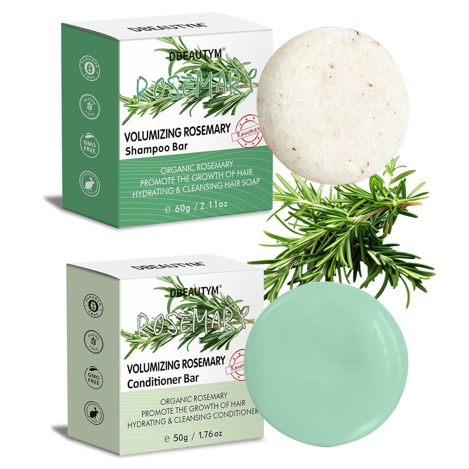 DBEAUTYM 2 Pack Rosemary Shampoo Conditoner Bar Set,Thinning Hair-Volume Shampoo & Conditioner Bar for Men and Women,Hair Thickening & Regrowth Treatment,Hair Growth Soap for Anti-Hair Loss