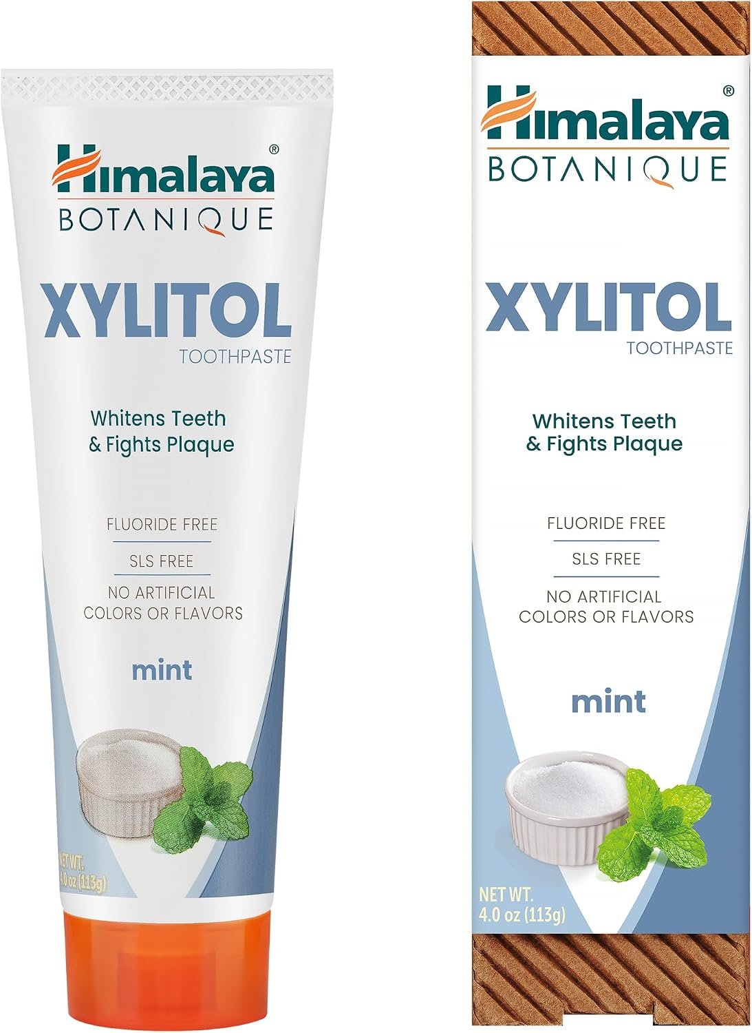 Himalaya Botanique Xylitol Toothpaste, Mint Flavor – Fluoride Free Toothpaste to Whiten Teeth, Fight Plaque and for Fresh Breath – Vegan, Gluten Free, No Artificial Flavors or Colors, 4 oz