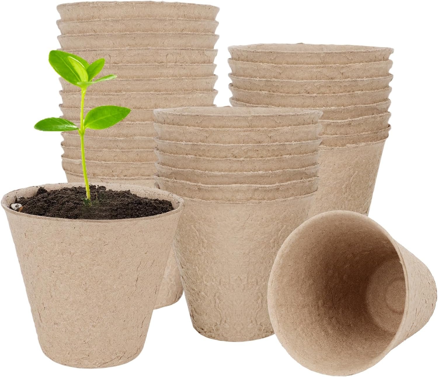 30 Pack Peat Pots, 3.1 Inch Seed Starting Pots, No Drainage Holes | No Transplant Shock, Biodegradable Round Nursery Pot, Starting Seeds of Vegetables, Herbs, and Flowers