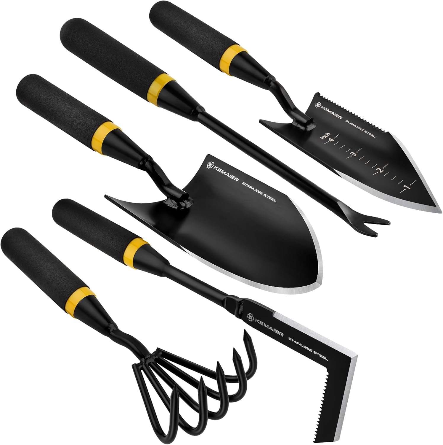 Kemaier 5-Piece Garden Tool Set, Heavy-Duty Stainless Steel Premium Tools | Effortless Digging, Precision Planting, Sharp Weeding, For Serious Gardeners And Landscapers