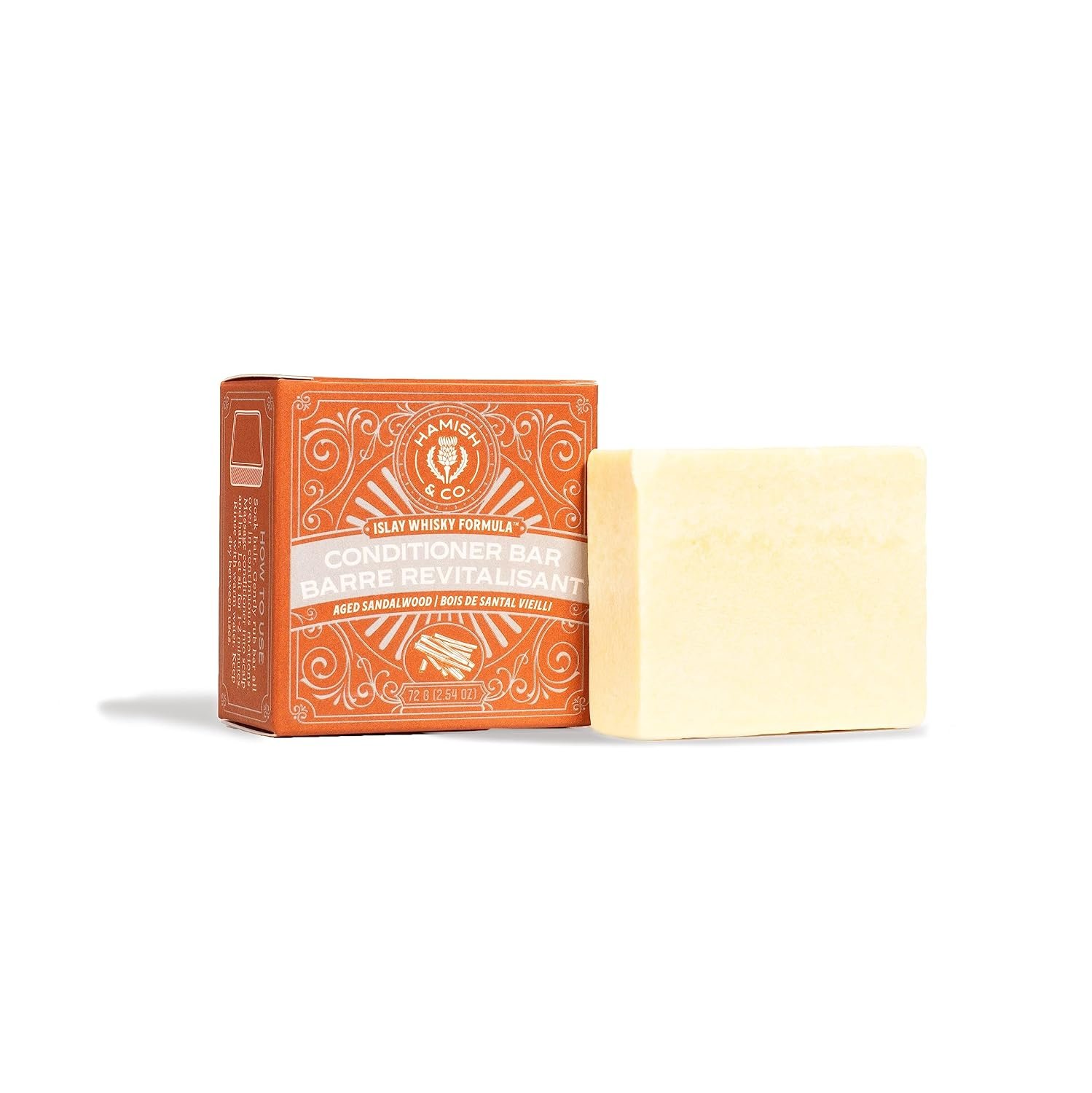Viori Hamish & Co. Mens Conditioner Bar – Whisky-Infused, Aged Sandalwood | For men; warm sandalwood scent; Longsheng rice water & Islay Scotch whisky; sulfate & paraben-free, vegan, plastic-free