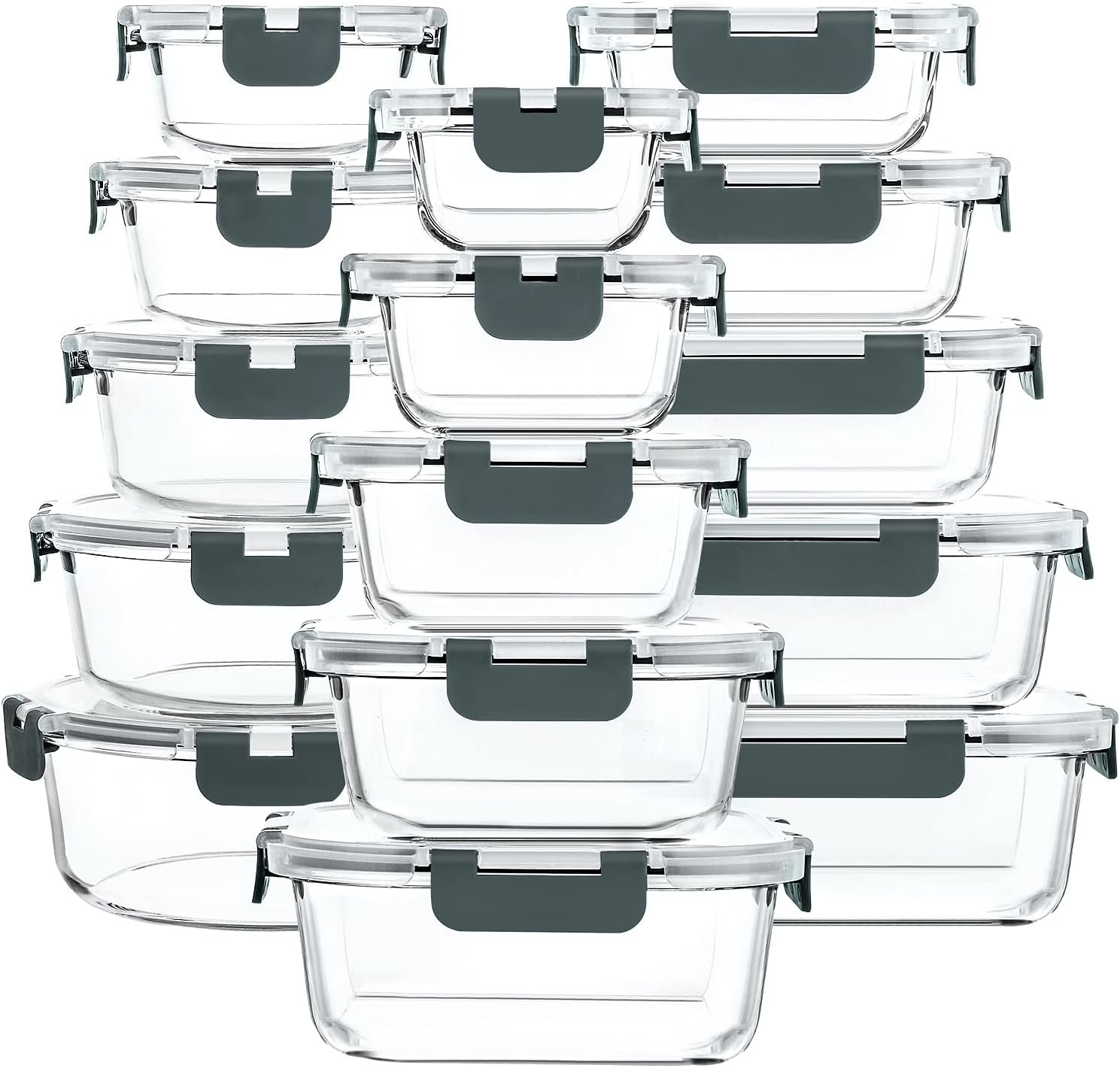 M MCIRCO 30 Pieces Extra-Large Glass Food Storage Containers with Snap Locking Lids,Glass Meal Prep Containers Set – Airtight Lunch Containers, Microwave, Oven, Freezer and Dishwasher