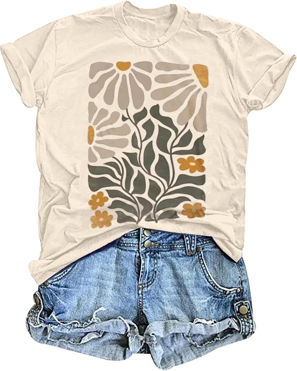 Women’s Vintage Floral T Shirt Boho Wildflower Graphic Loose Tees Short Sleeve Casual Tops