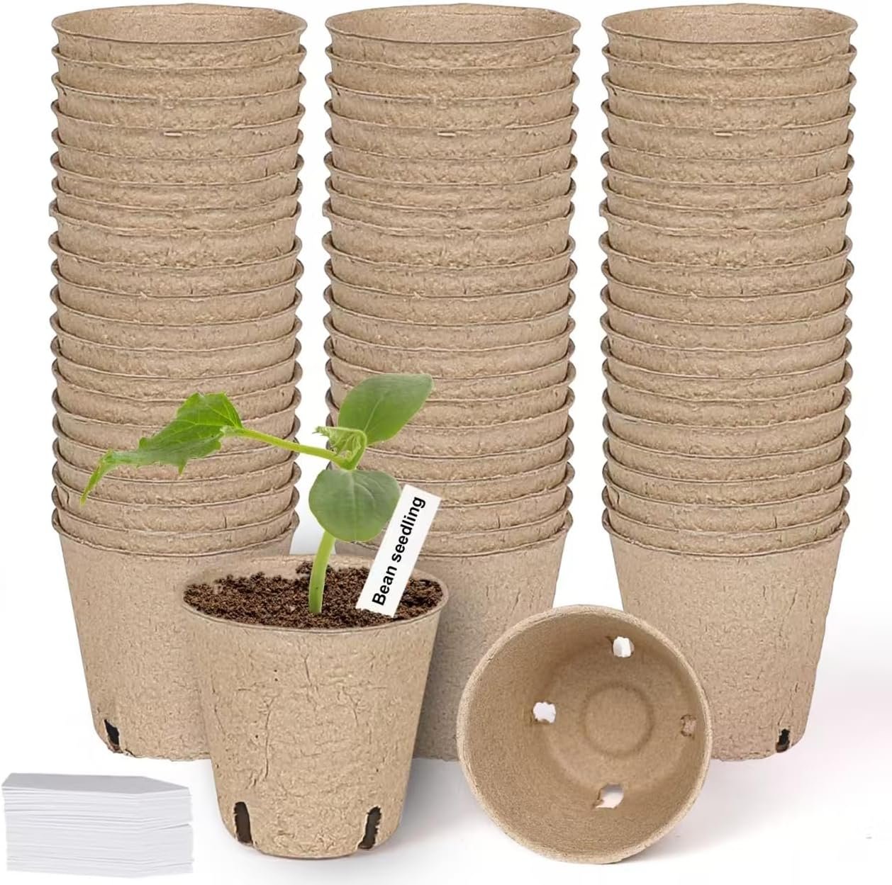 JNYONG 60 Packs 3.15 Inch Peat Pots,Biodegradable Pots for Seedlings with Drainage Holes, Garden Germination Nursery Pots with 50Pcs Plant Labels
