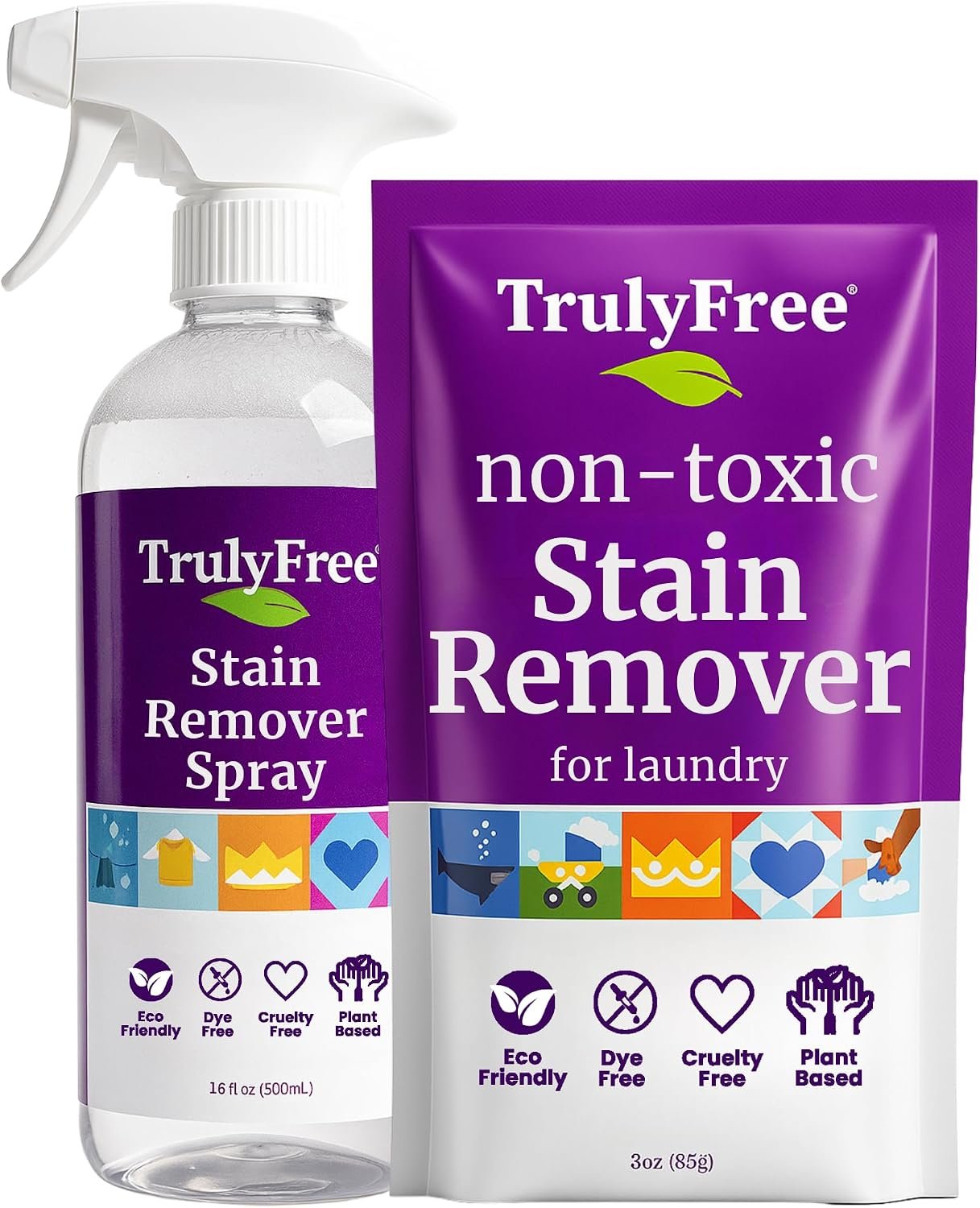 Truly Free Laundry Stain Remover Spray for Clothes – Removes Tough, Dried-In Stains on Whites & Colors -Natural Ingredients – Gentle Yet Powerful – Includes 16 oz Reusable Empty Bottle + 3oz Fill Pack