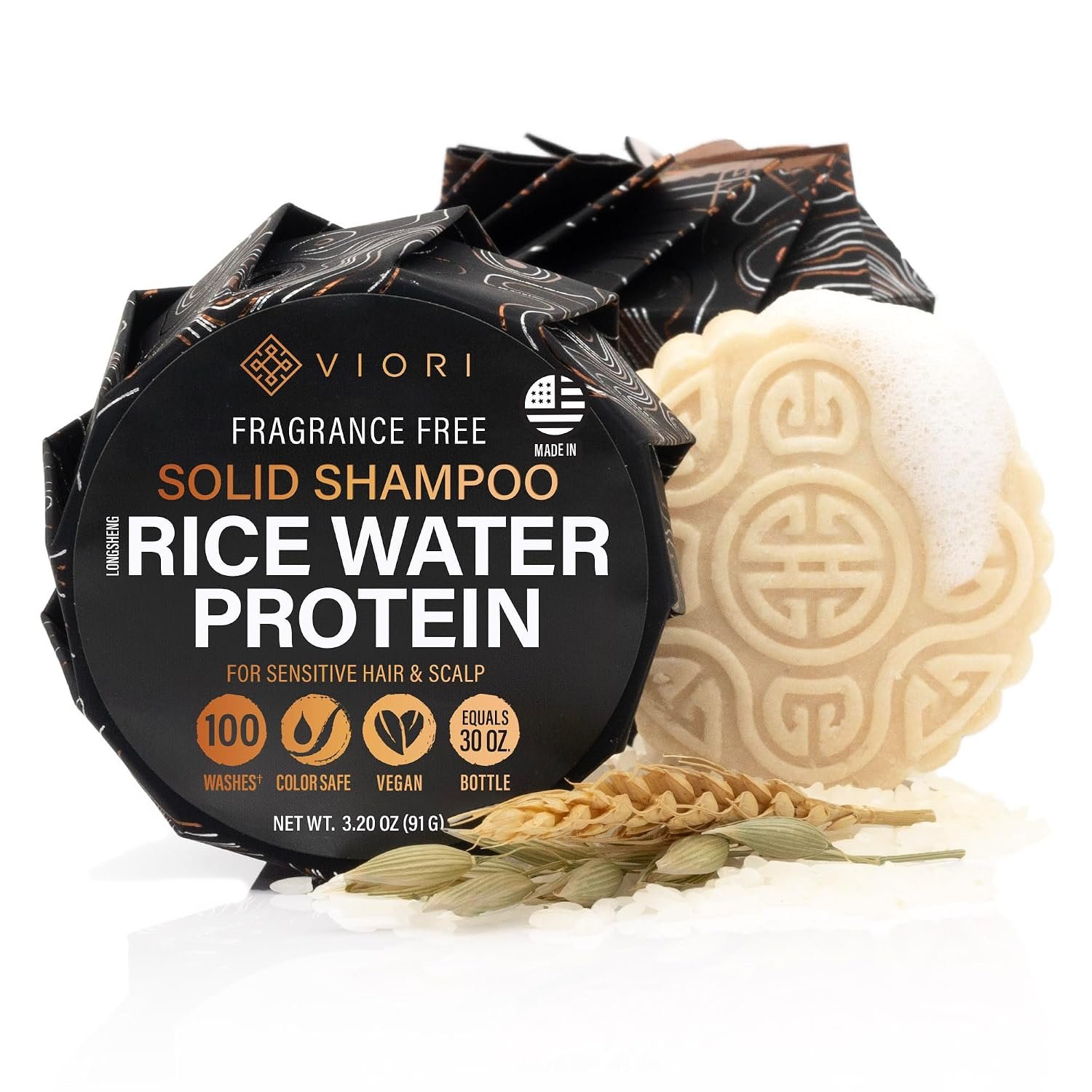 Viori Native Essence Shampoo Bar Made with Rice Water – Handcrafted All Natural Shampoo Bars – Sulfate Free | Handcrafted with Longsheng rice water; no added fragrance; detangles & softens; paraben-free, plastic-free, gentle formula