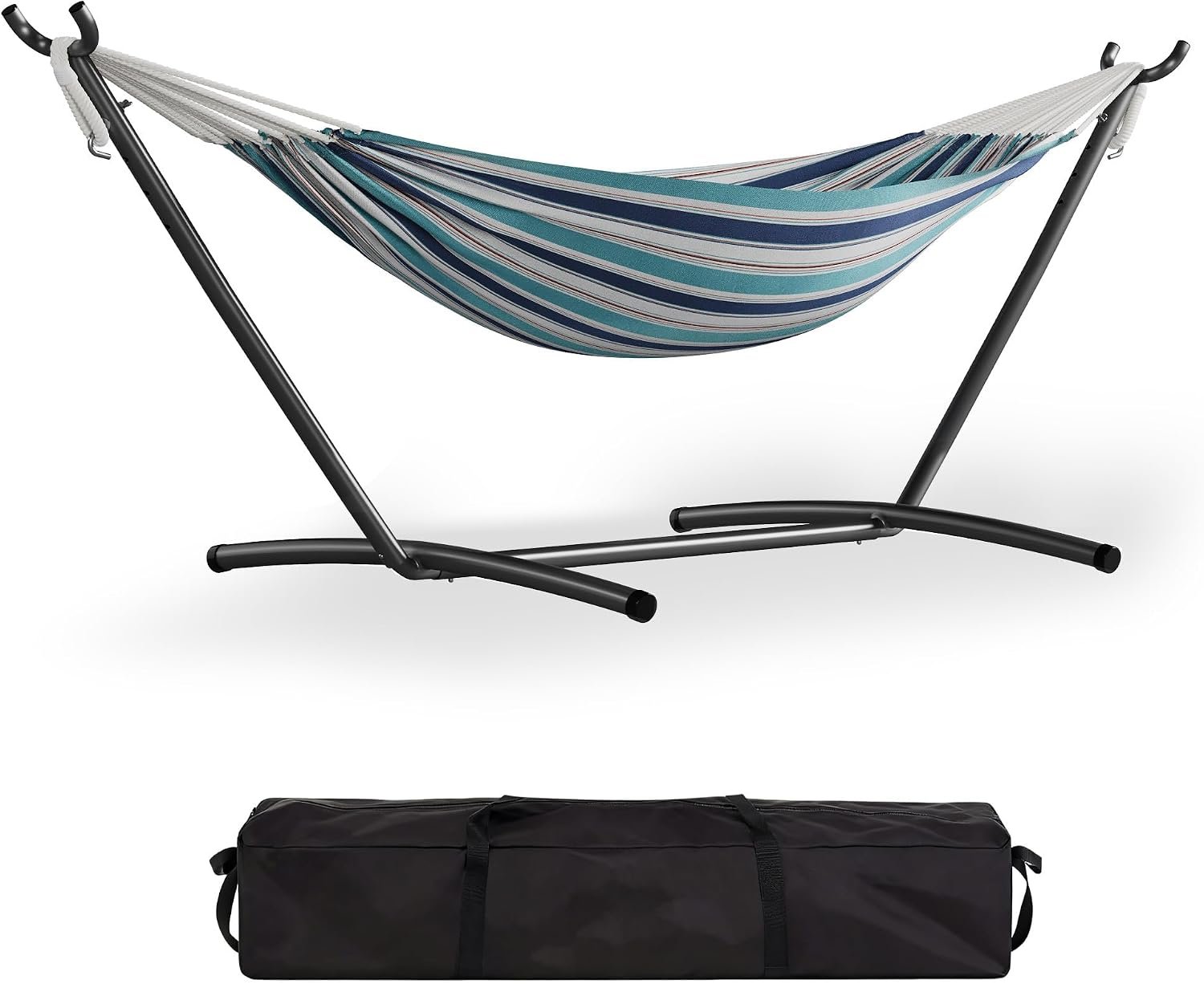 Garvee Double Hammock with Foldable Steel Stand and Carry Bag – Indoor/Outdoor Standing Hammock, 450 LBS Capacity, for Garden, Camping, Beach (Ocean)