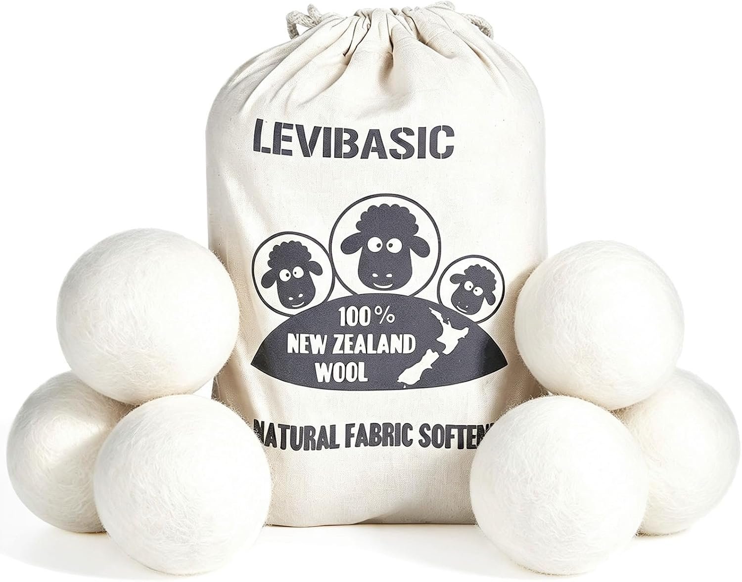 Wool Dryer Balls 6 Pack, 100% New Zealand Wool to Core | Reusable Natural Fabric Softener Alternative, Chemical Free Reduce Wrinkles, Static & Shorten Drying Time 1000+ Loads