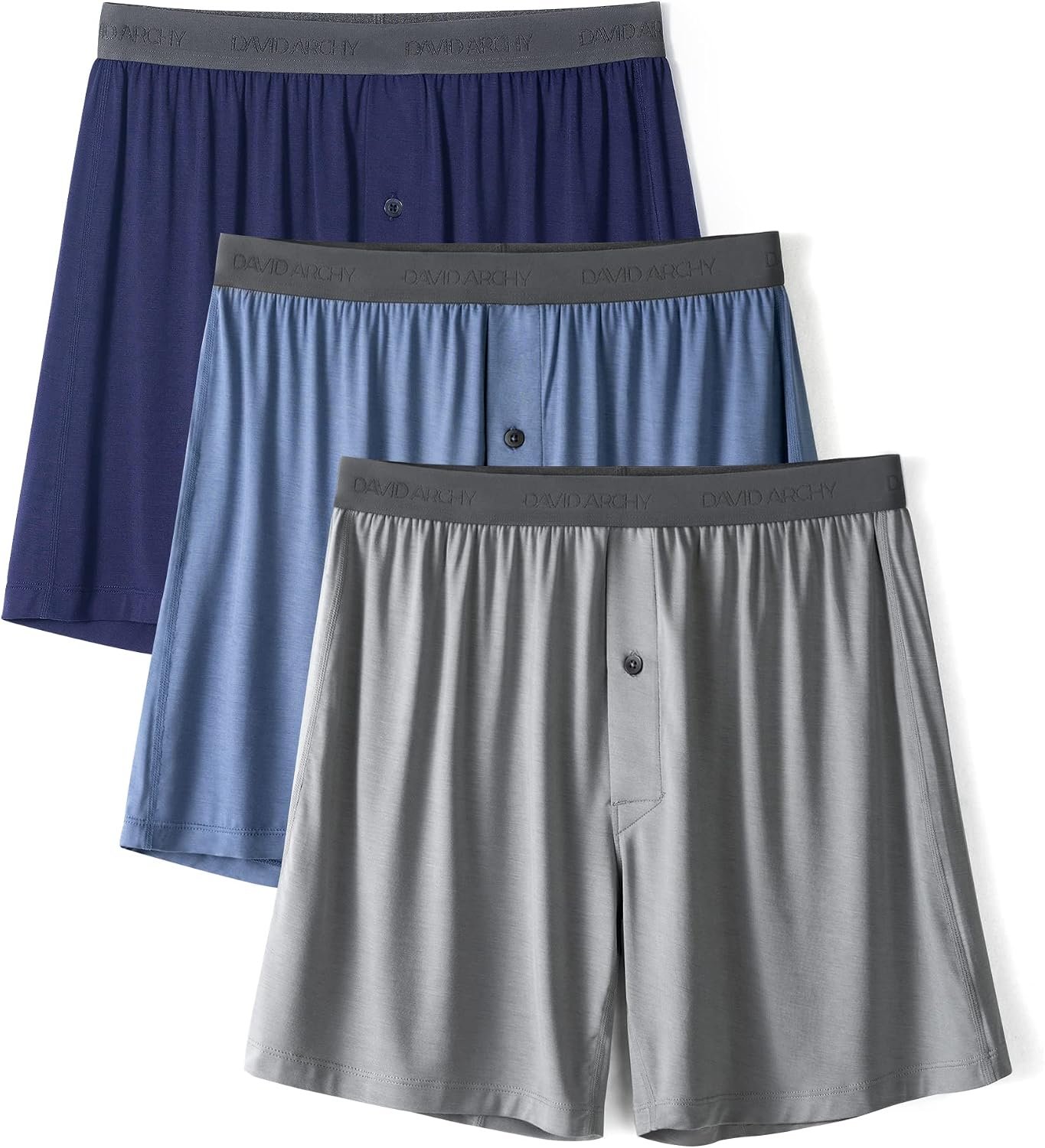 DAVID ARCHY Men’s Bamboo Rayon Boxers, Cooling Breathable Underwear | Moisture-wicking, men‘s boxer shorts with button fly, relaxed fit, tagless, comfort for sleep and lounging, 3/4/5 pack