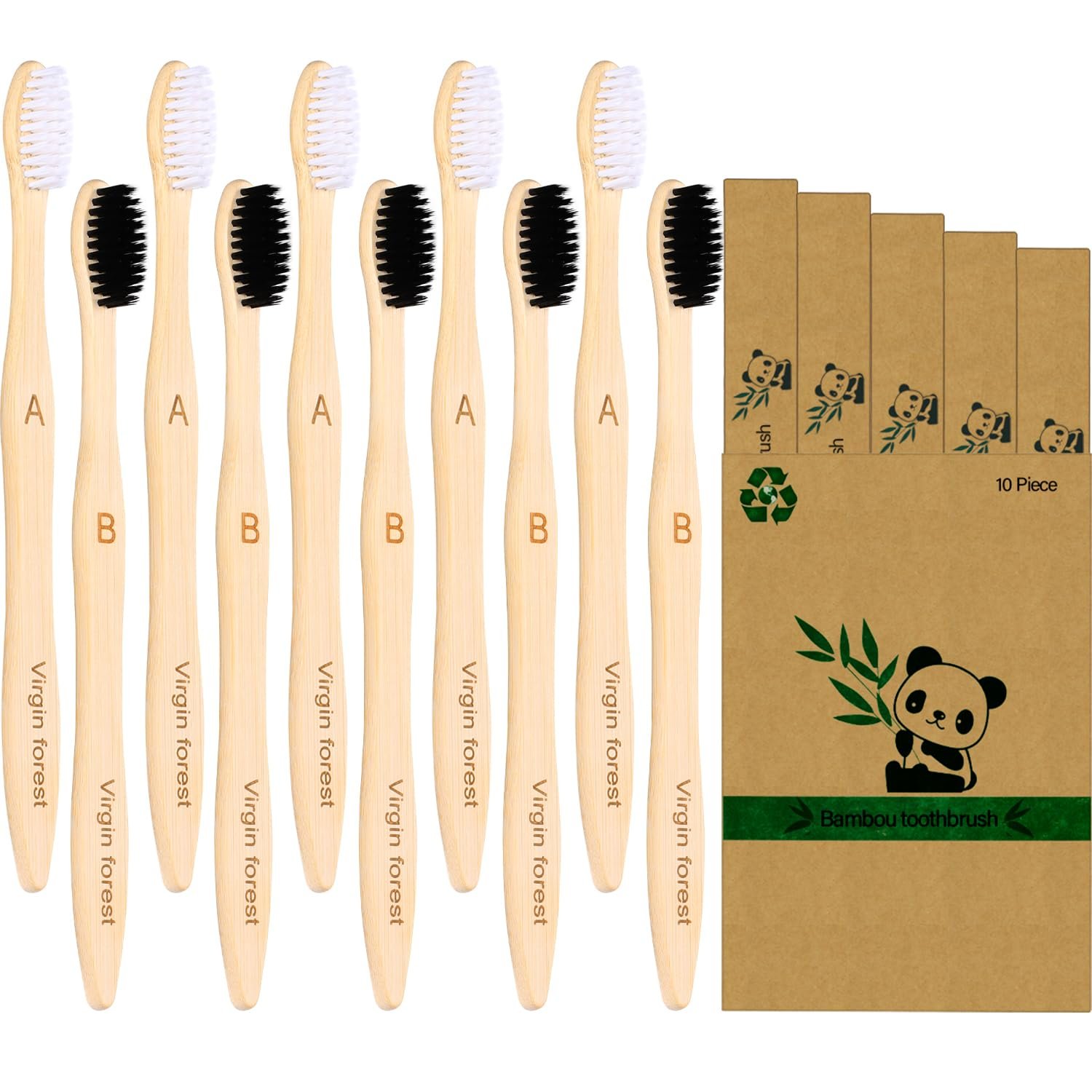 Virgin Forest Bamboo Toothbrushes 10pk, Soft BPA Free Biodegradable Eco Oral Care