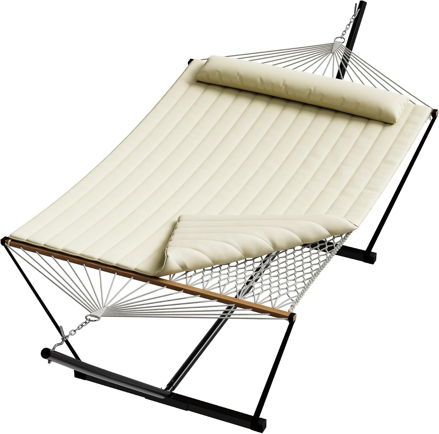 Garvee 2-Person Hammock with Stand for Outside–450lbs, Balance Rope, Pillow | Double hammock suits backyard, poolside, camping trips, or beach getaways anywhere