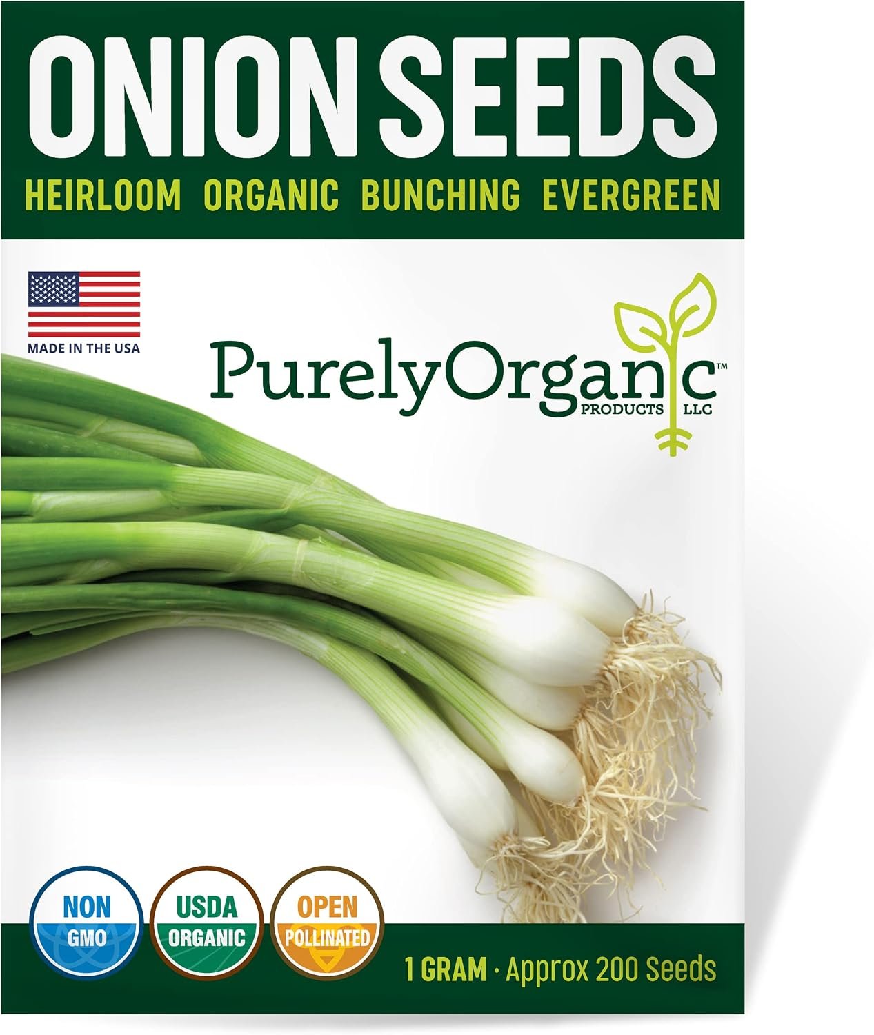 Organic Onion Seeds (Bunching Evergreen) – Approx 200 Seeds – USDA Organic, Non-GMO, Open Pollinated, Heirloom, USA Origin