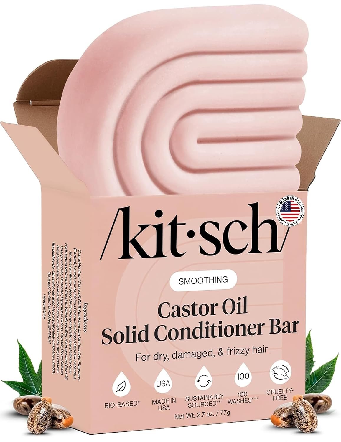 Kitsch Castor Oil Conditioner Bar Soap for Hair Growth – 2.7 oz | Hydrating Hair Care for Scalp Nourishment – Smoothing Hair Conditioner for Women & Men – Sulfate, Silicone & Paraben-Free
