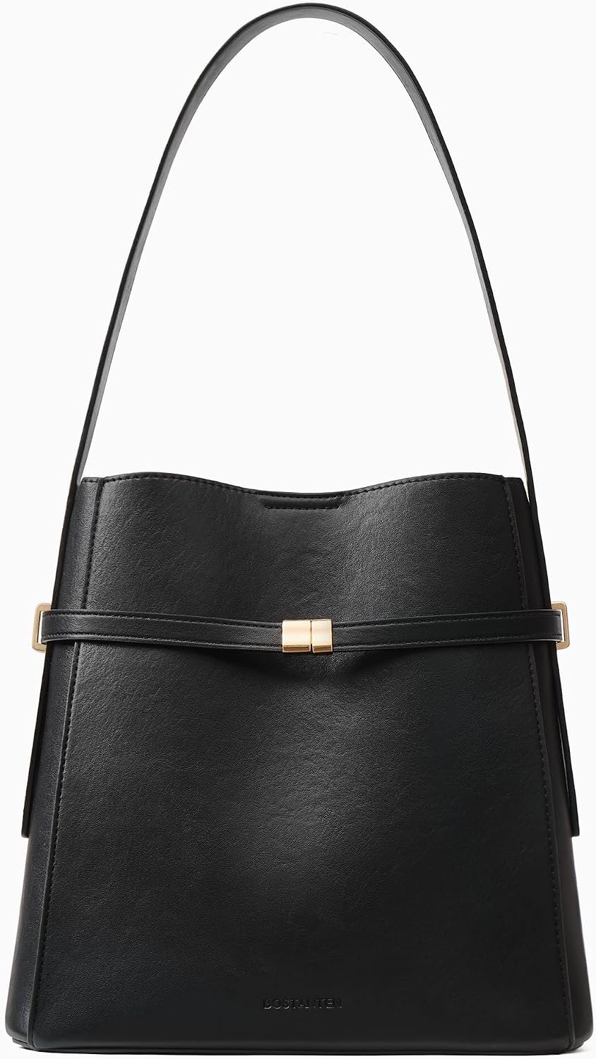 BOSTANTEN Vegan Leather Purses for Women Quiet Luxury Shoulder Bucket Bag | Soft Luxury Tanned Leather, Include Drawstring Pouch, Front Belted Design, Fixed Wide Strap, for Everyday Office Weekend