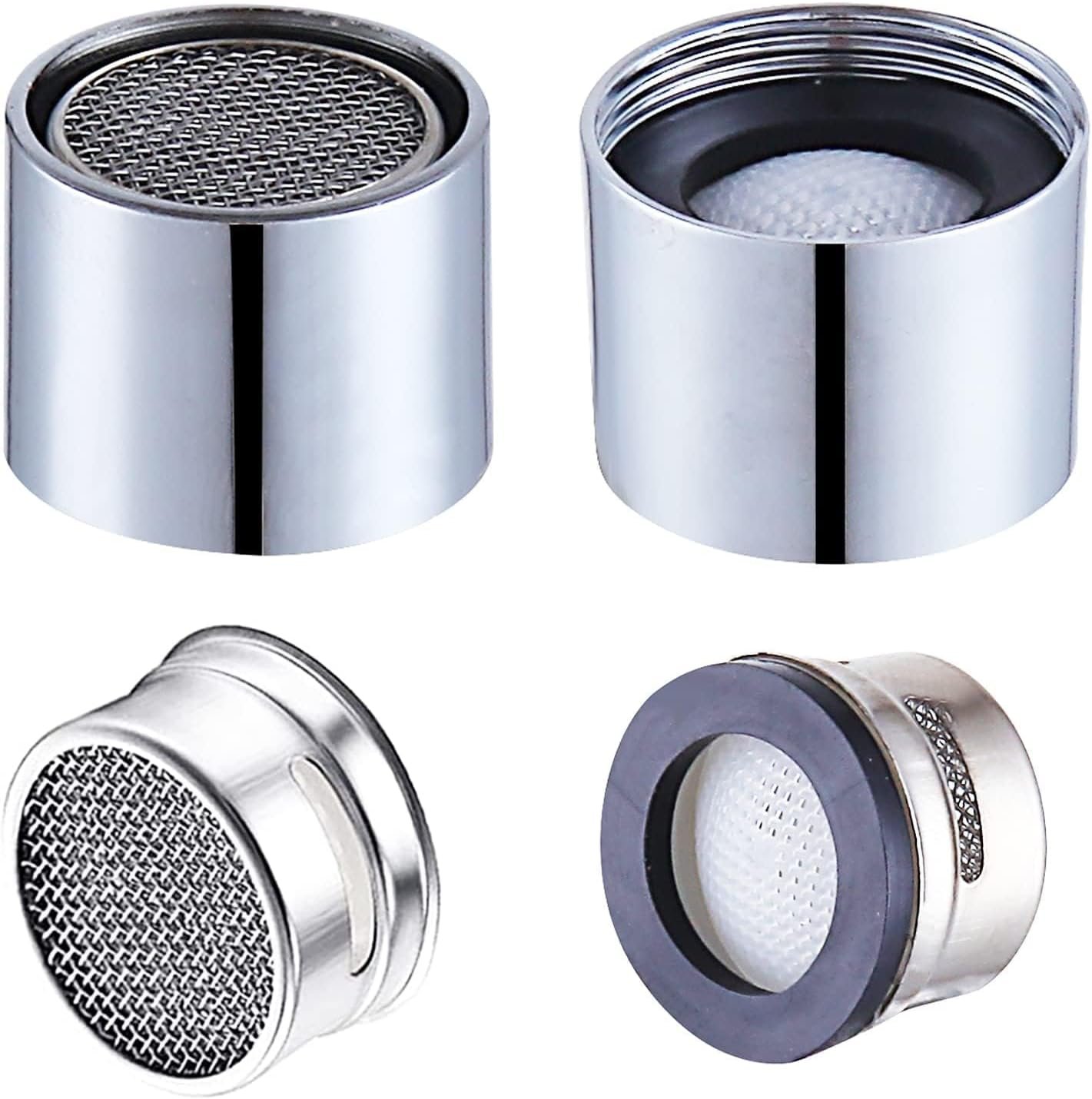 Faucet Aerator Female Thread Chrome Solid Brass Kitchen Faucet Aerators and Bathroom Sink Filter, 55/64in Aerator For Sink Faucet with Gasket for Kitchen and Bathroom(4Pcs)