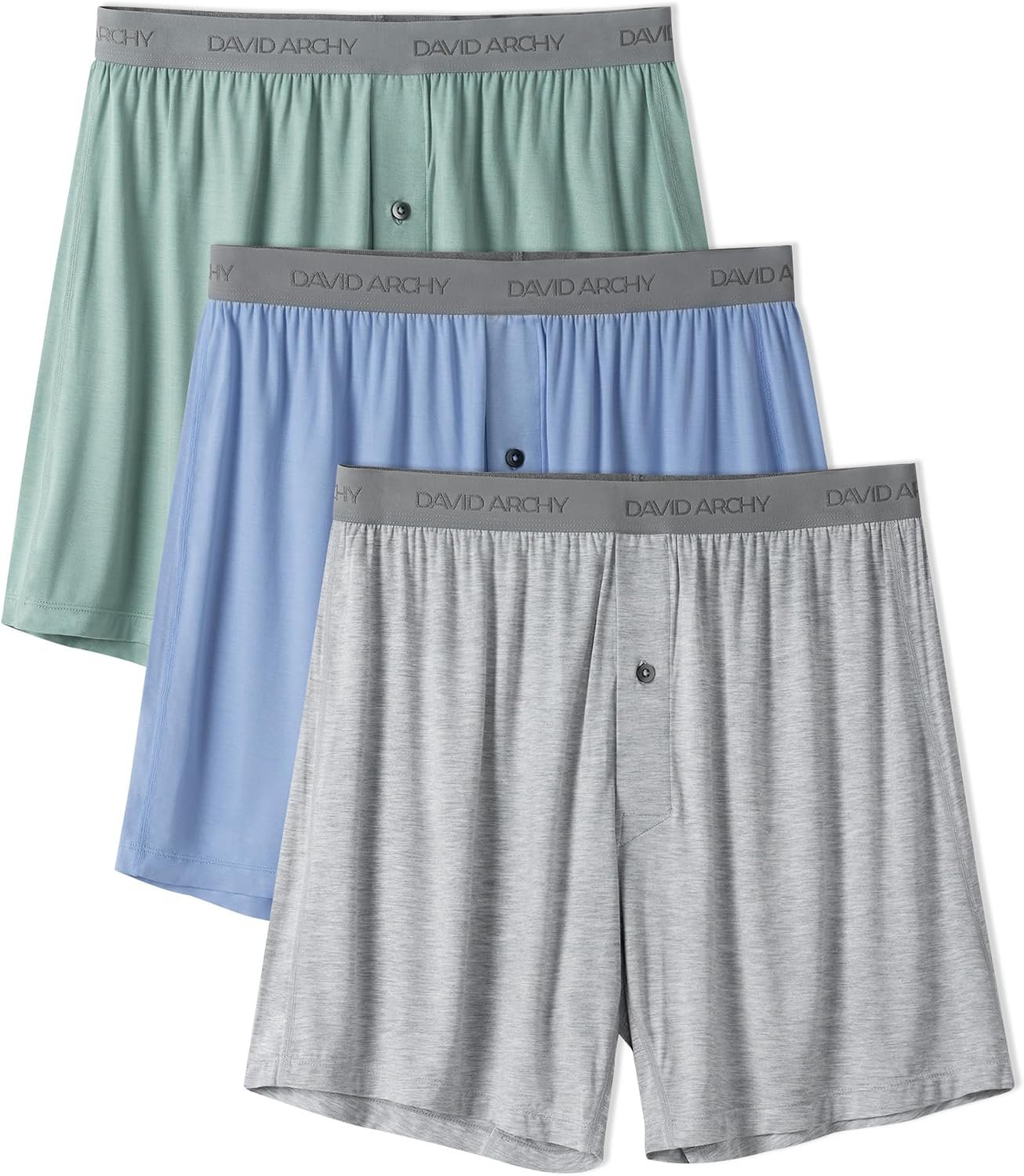 DAVID ARCHY Men’s Bamboo Rayon Boxers, Cooling Breathable Underwear | Moisture-wicking, men‘s boxer shorts with button fly, relaxed fit, tagless, comfort for sleep and lounging, 3/4/5 pack