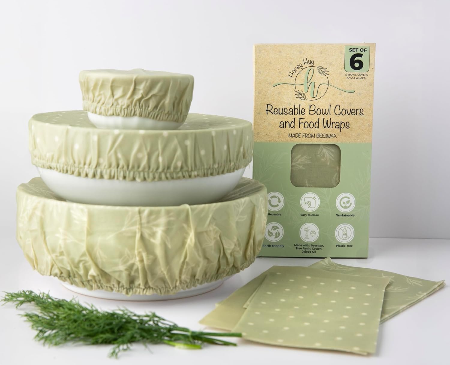 Beeswax Wraps for Food – 6 Pack Reusable Bees Wax Wraps & Beeswax Bowl Covers | Easy to Clean Sustainable Food Storage, Earth Friendly Wraps for Sourdough Bowl Covers, Plastic Free Alternative