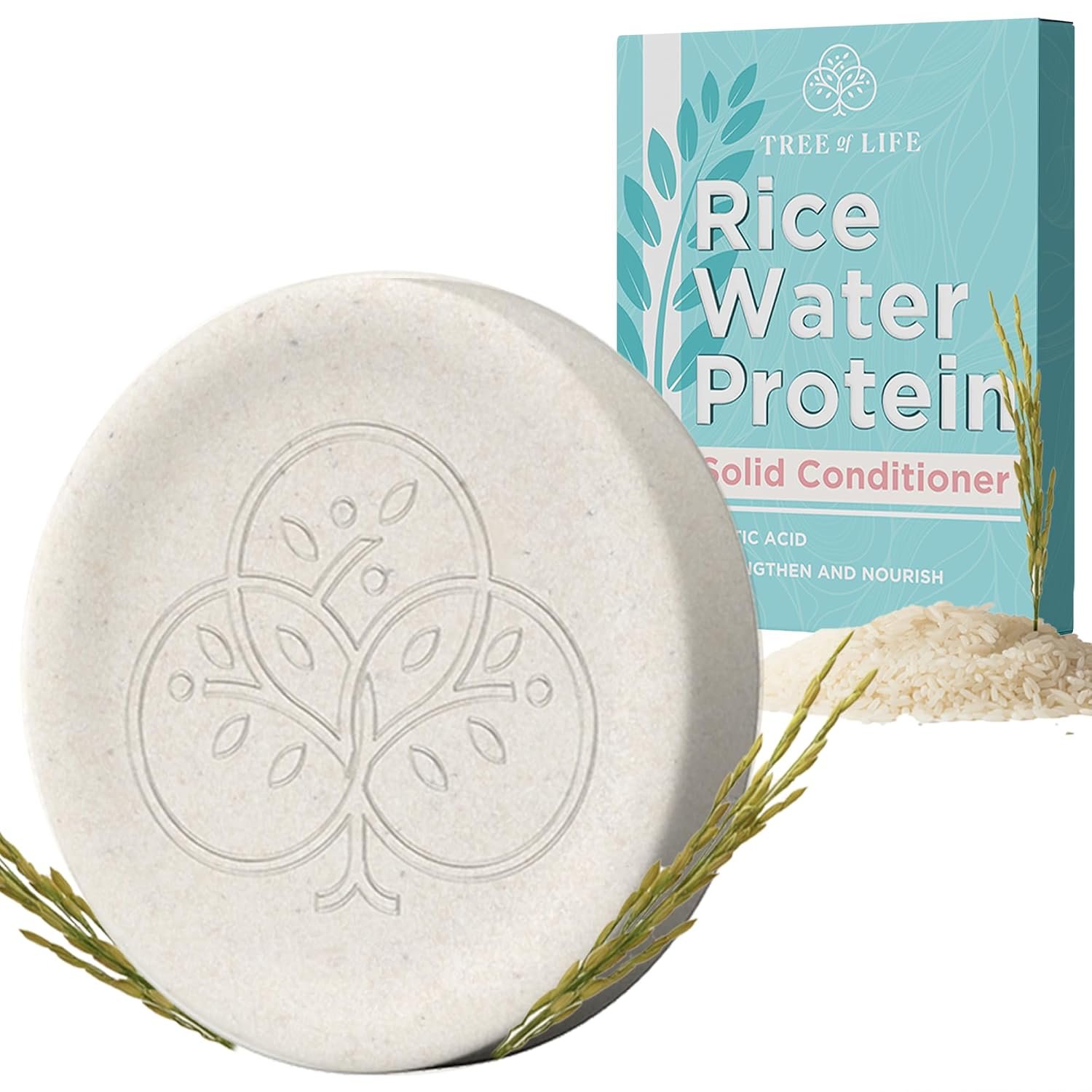 Tree of Life Rice Water Conditioner Bar – Sulfate Free Rice Protein Hair Care That Strengthens, Repairs, and Delivers Frizz Control with Silky Shine