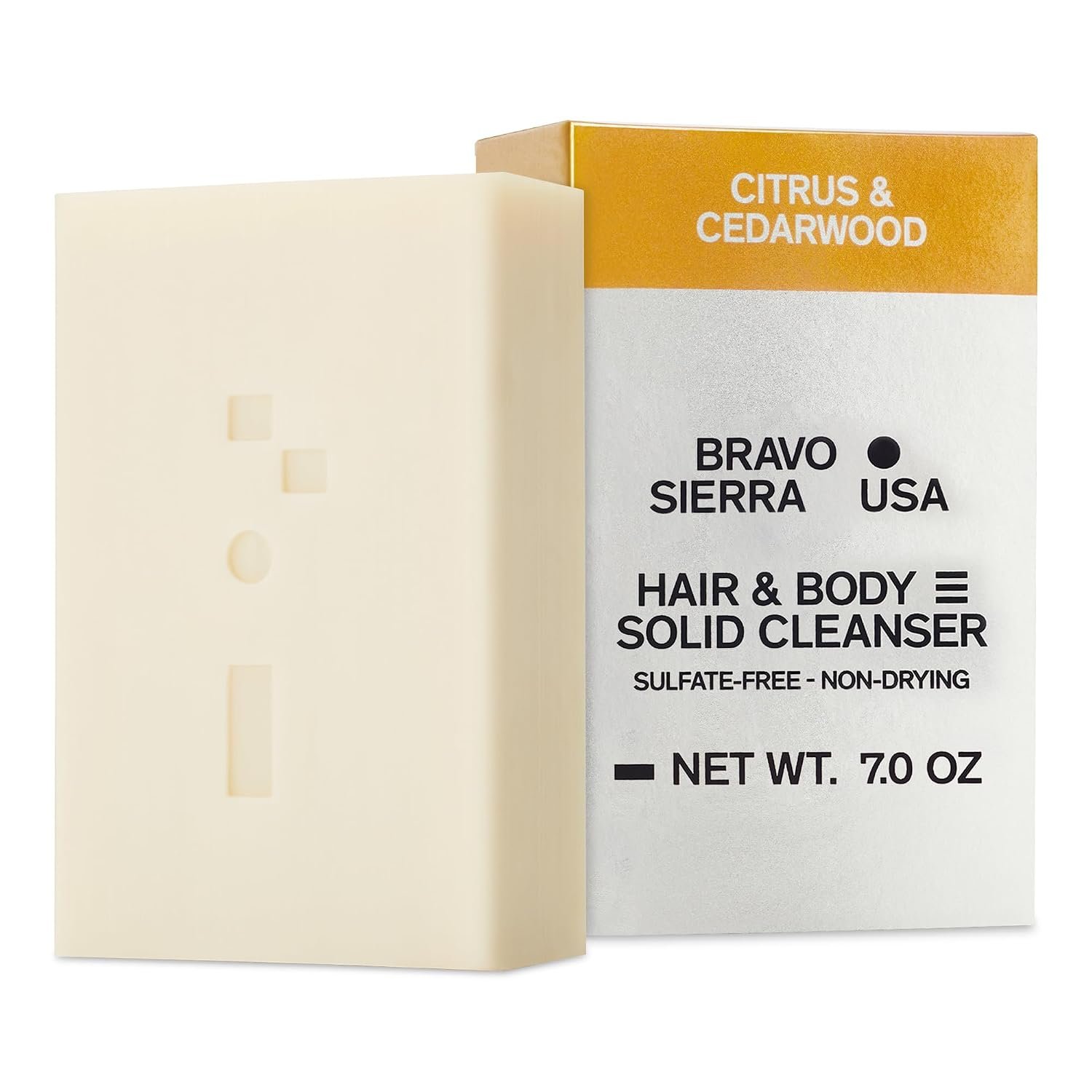 Bravo Sierra All-In-One Shampoo & Face Soap Bar – Citrus & Cedarwood, Coconut, Shea Butter and Oat Flour for Soft Skin and Healthy Hair, 7 oz | Fragrance-Free All-in-One Mens Bar Soap for Hair, Face & Body – Coconut, Shea Butter & Oat Flour for Soft Skin & Healthy Hair