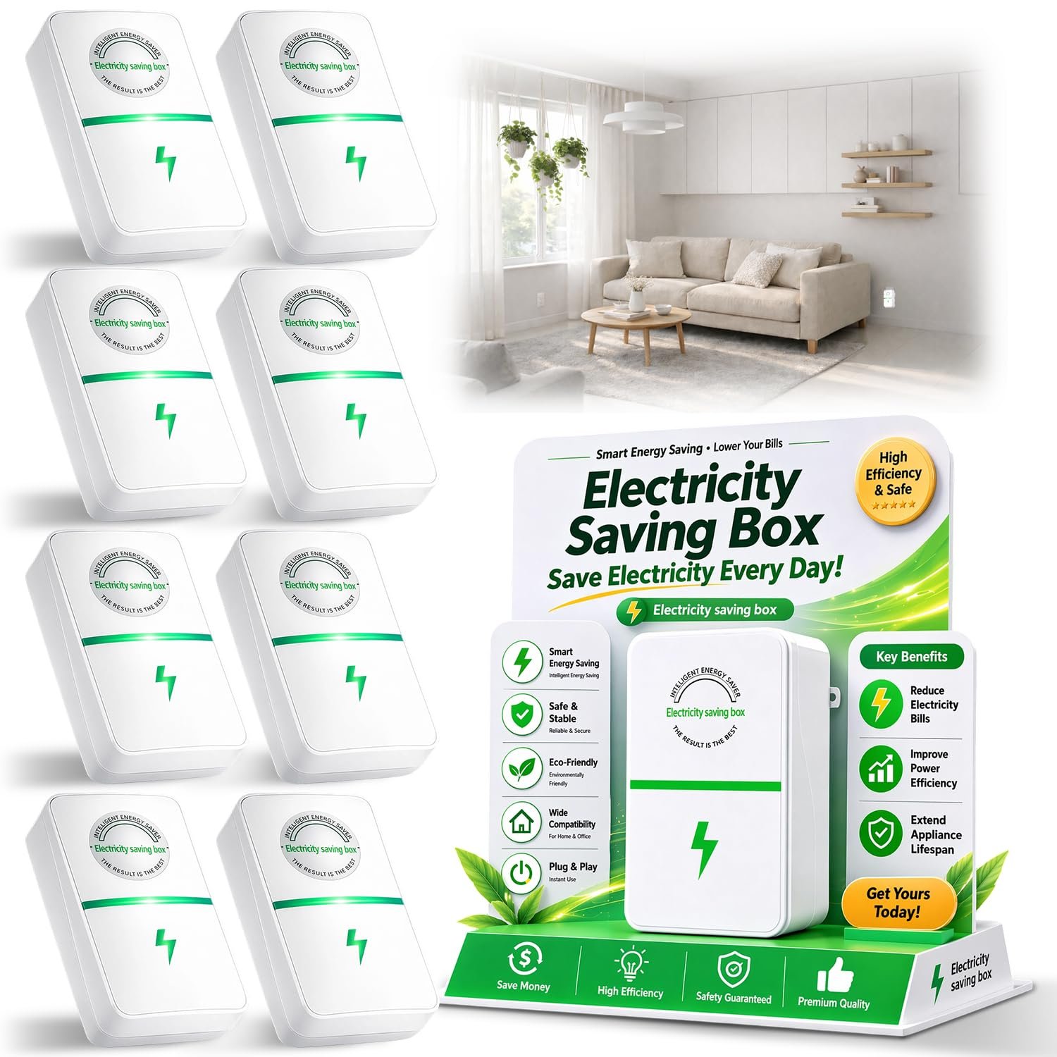 8PCS Power Plug Pro Energy Saver 2026 Updated New Stop Watt Energy Saving Device Intelligent Electricity Electric Saving Box Smart Plug in Power Box Power Factor Saver Household Power Plug-in