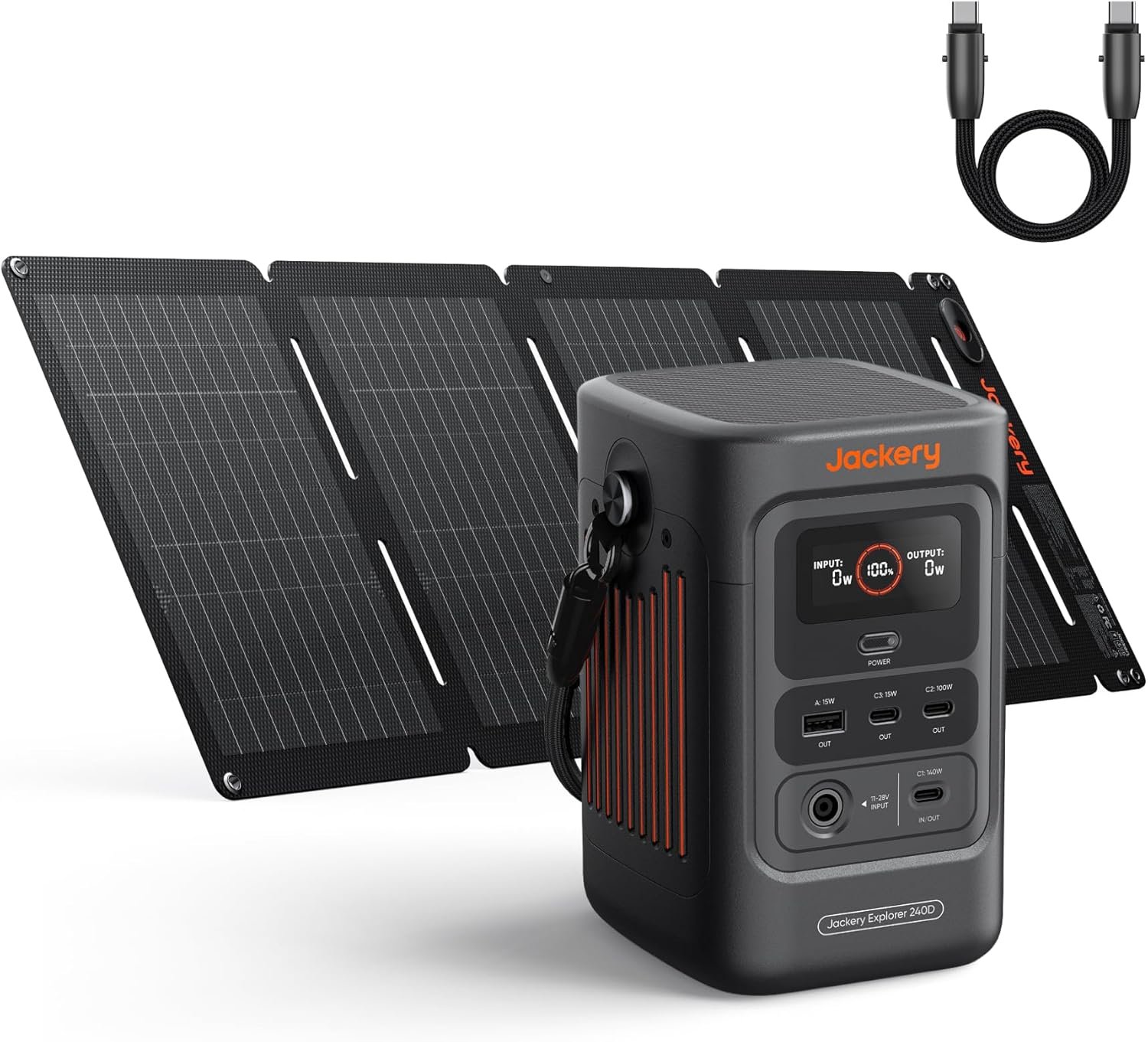 Jackery Explorer 240D Power Bank with 40W Solar Panel, 256Wh LiFePO4 Battery Portable Power Station, 200W DC Output with 40W Solar Panel