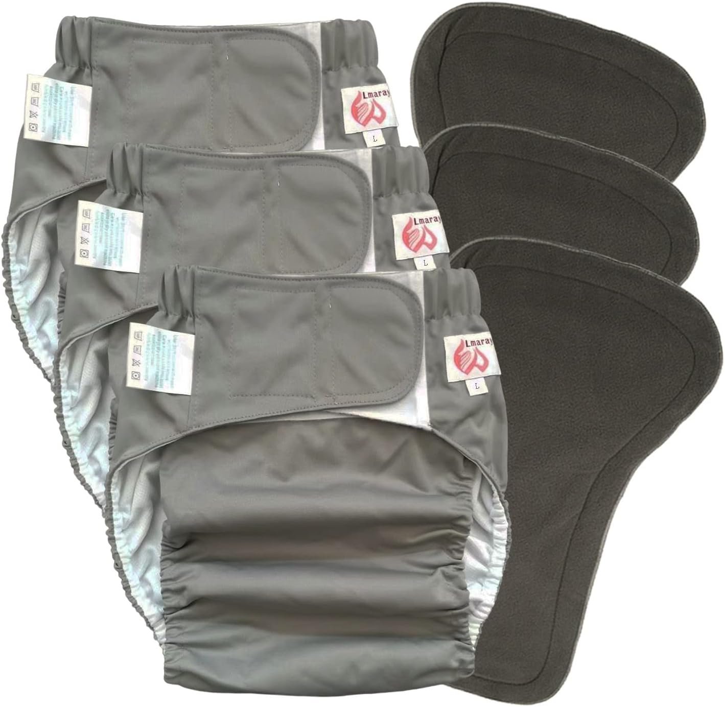 3 Pack Adult Cloth Diapers with Oversized Diaper Inserts, TPU Waterproof Nappy Reusable Washable Elderly Incontinence Care Protection Nappies Underwear for Men or Women, Waist 35.4-47.2Inches (L)