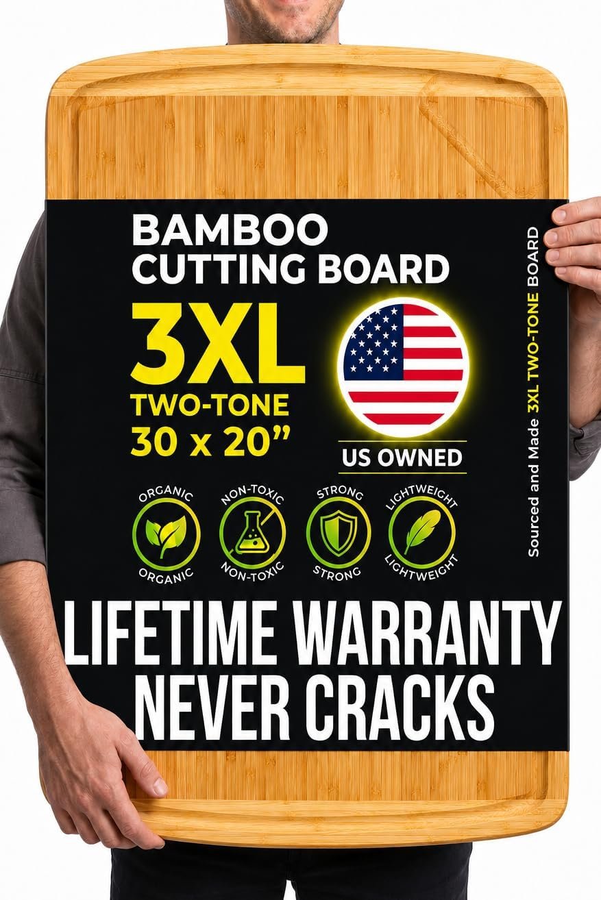 Greener Chef 30 x 20 Organic Extra Large Cutting Board with Lifetime Replacements – Wood Bamboo Chopping Board – Wooden Butcher Block Cutting Board for Carving Turkey, Grilling Brisket and BBQ