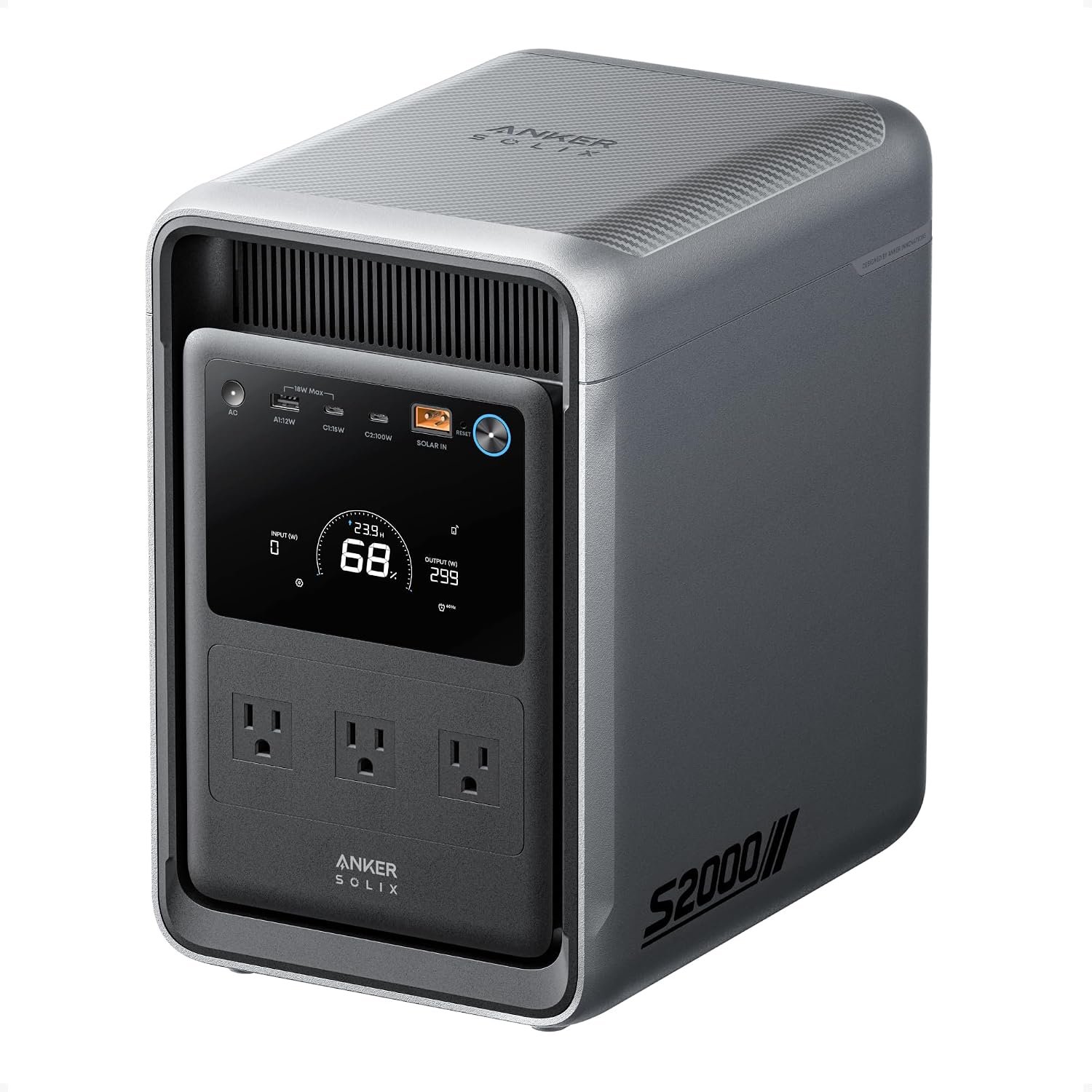 Anker SOLIX S2000 Portable Power Station, 2,010Wh, 1,500W, Home Backup, UPS | 2,010Wh LiFePO4 Battery, Up to 35-Hour Fridge Backup, 1,500W Solar Generator for Home, UPS, Outdoor, and Emergency Use