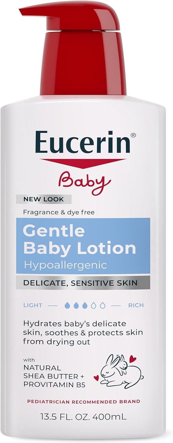 Eucerin Baby Gentle Baby Lotion, Pro-Vitamin B5 and Shea Butter, 13.5 FL OZ | Baby Body Lotion with Pro-Vitamin B5 and Shea Butter, Soothes and Protects Delicate Skin, Hypoallergenic, Fragrance Free