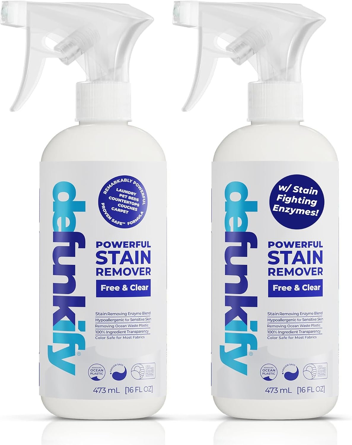 Laundry Stain Remover Spray, 32oz. Enzyme ‘Free & Clear’ Stain Treater Spray & Spot Remover Prewash Detergent for Clothes, Carpet & Gear. ProvenSafe™ Cleaning Supply for Pets, Kids & Sensitive Skin