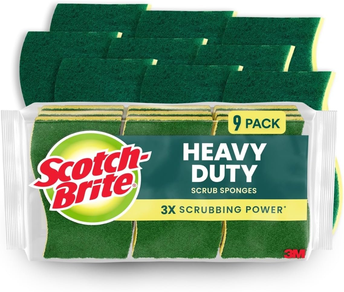 Scotch-Brite Heavy Duty Scrub Sponges, For Washing Dishes and Cleaning Kitchen, 9 Scrub Sponges