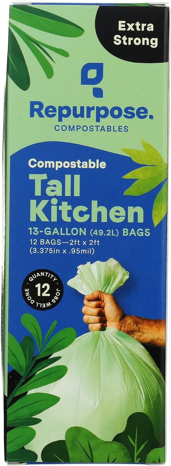 Repurpose, Compostable 13 Gallon Tall Kitchen Bags, 12 Count