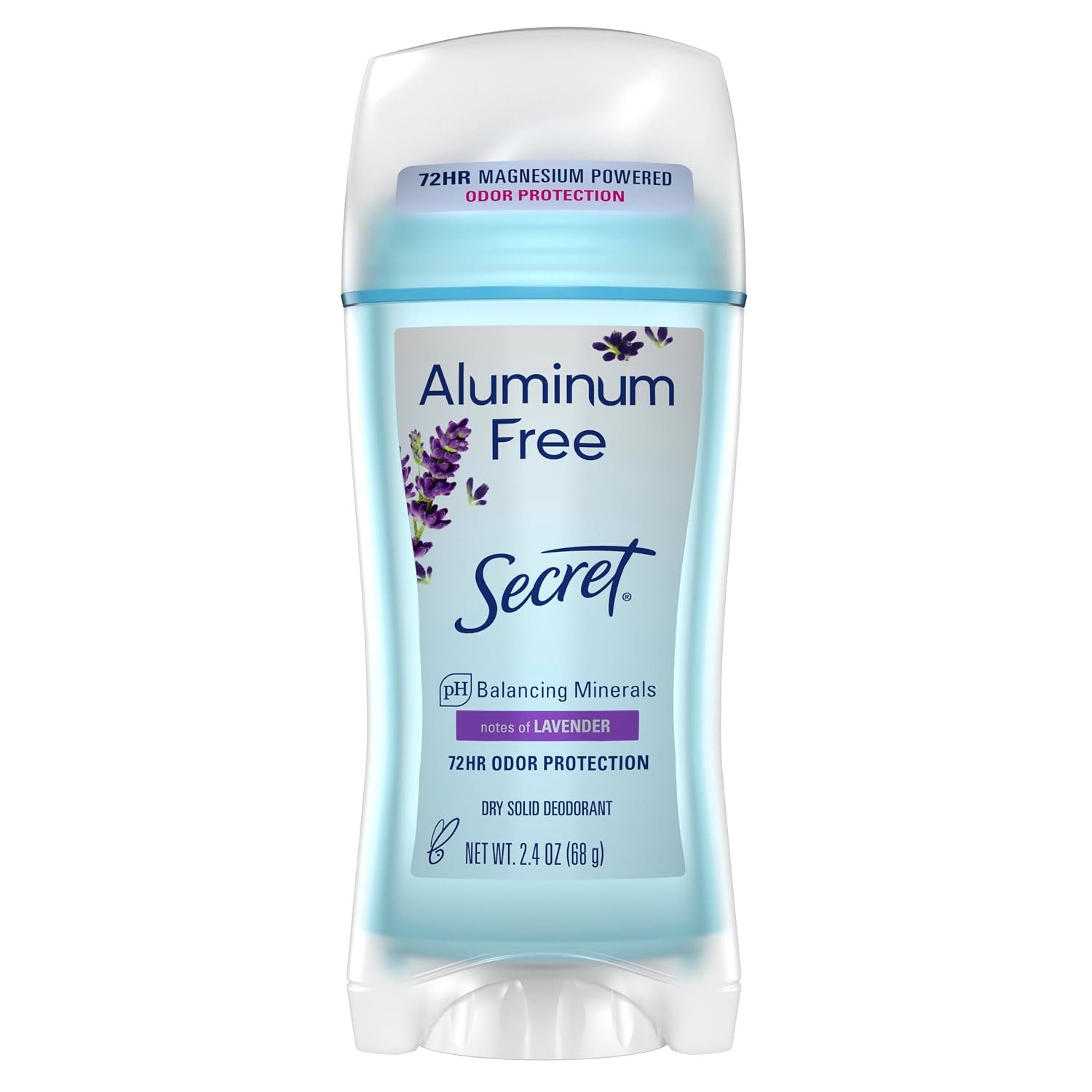 Secret Aluminum Free Deodorant for Women, 48hr Odor Protection, Naturally Derived Ingredients, Free of Parabens Dyes Talc & Baking Soda, PH Balanced, Dry Solid, Lavender Scent, 2.4 oz