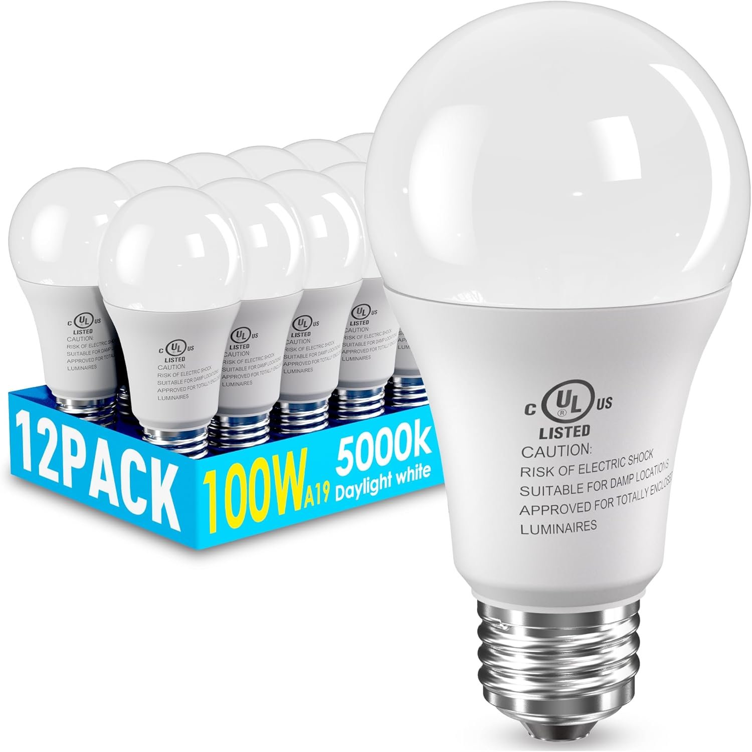 12 Pack LED Light Bulbs 100 Watt Equivalent, A19 5000K Daylight White | 15W Super Bright White Light 1500 LM, E26 Standard No Flicker Energy Saving Lamp Bulb for Home, Bedroom, Office, Non-Dimmable