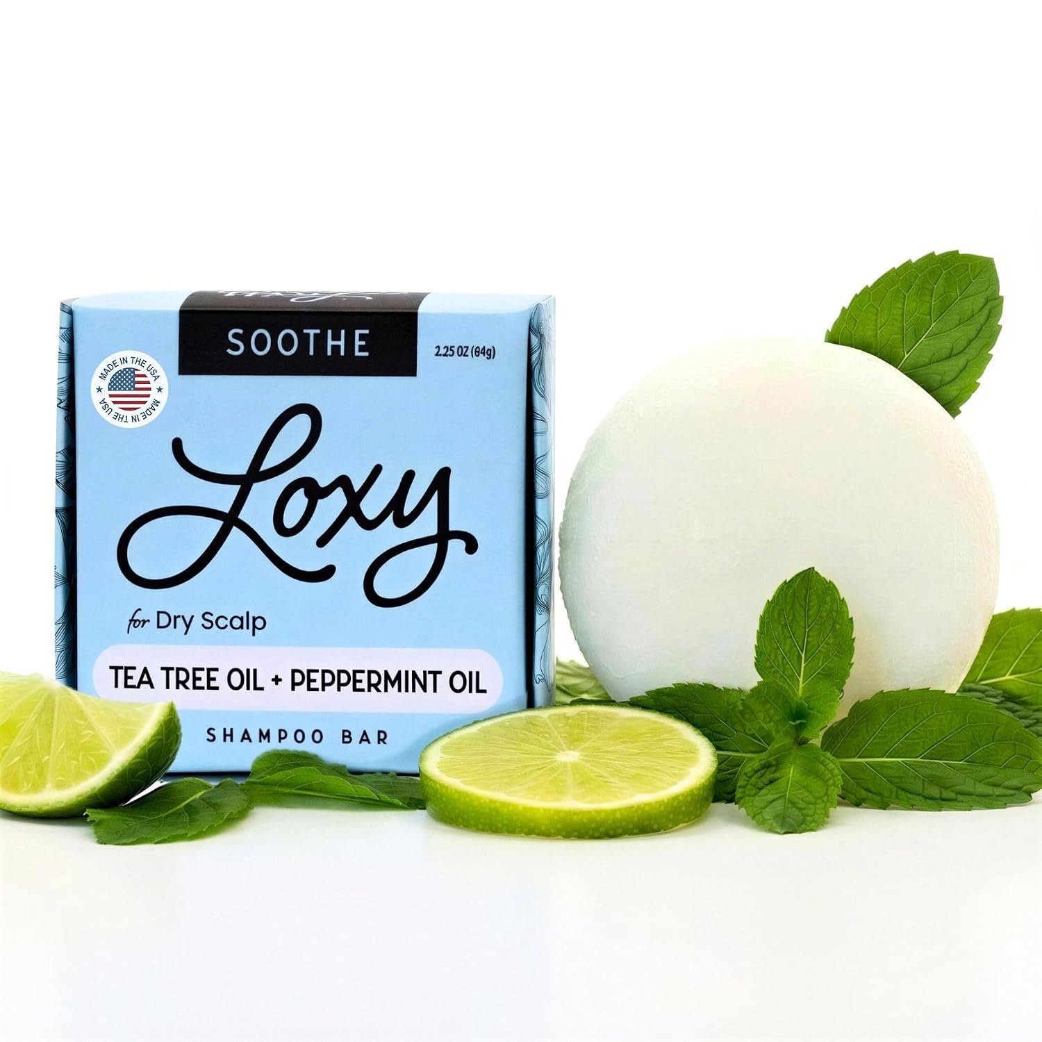 Loxy Soothe Shampoo Bar Soap for Dandruff, Dry, & Itchy Scalp – 2.25 oz | Peppermint, Lime Oil , Tea Tree Oil, Paraben and Silicone Free, Vegan & Cruelty Free, Zero Waste, Made in USA