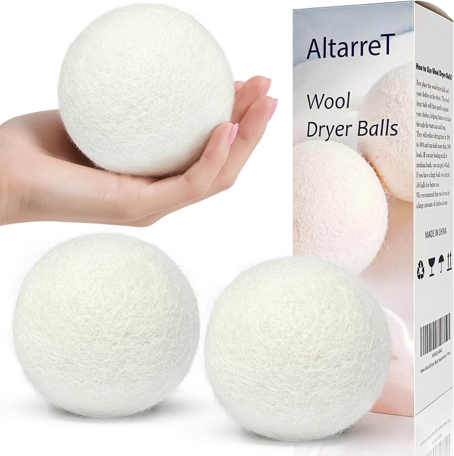 Wool Dryer Balls Handmade 3 Pack XL, Laundry Dryer Lint Balls, Reusable New Zealand Wool Natural Fabric Softener Essentials, Replace Dryer Sheets, Wrinkles Free, Shorten Drying Time