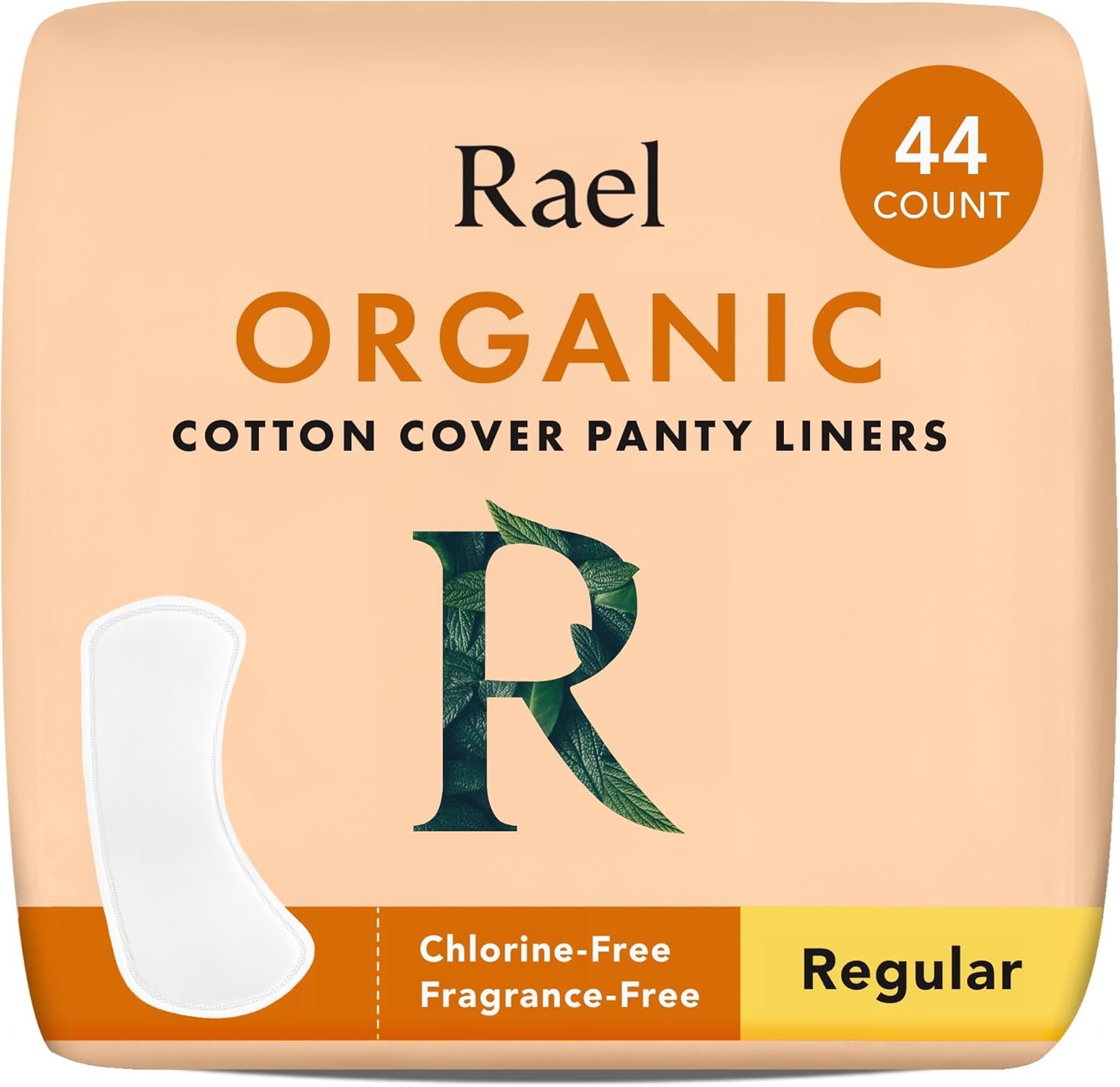 Rael Daily Panty Liners for Women, Organic Cotton Cover (Regular, 44 Count) | Regular Pantiliners, Sanitary Liner, Light Absorbency, Unscented, Chlorine Free, Thin, Period Essentials