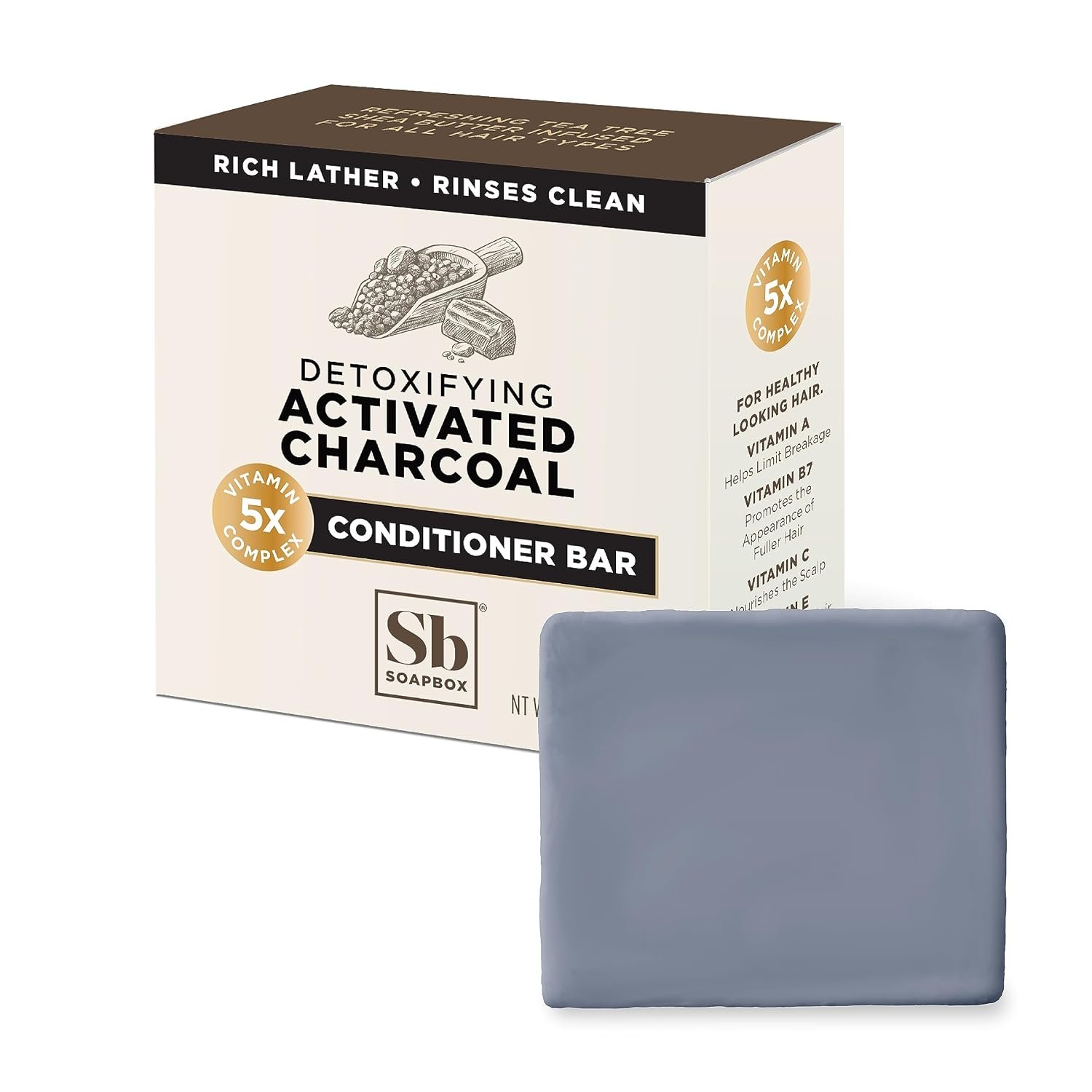 Soapbox Activated Charcoal Conditioner Bar for Dry Scalp | Detoxifies Hair & Scalp – Low Plastic & Clean Ingredients – Daily Vegan Conditioner Bar – Paraben & Sulfate Free