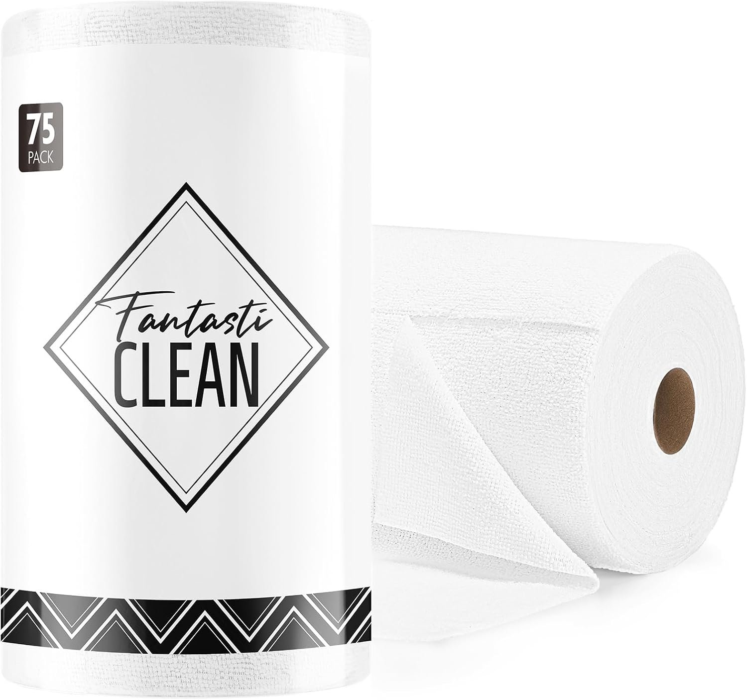 Fantasticlean Microfiber Cleaning Cloth Roll- 75 Sheets, 12″ x 12″ (White) | Super Absorbent, Lint-free, Tear-away Microfiber Towel Roll, for All-Purpose Cleaning, Reusable Alternative to Paper Towels